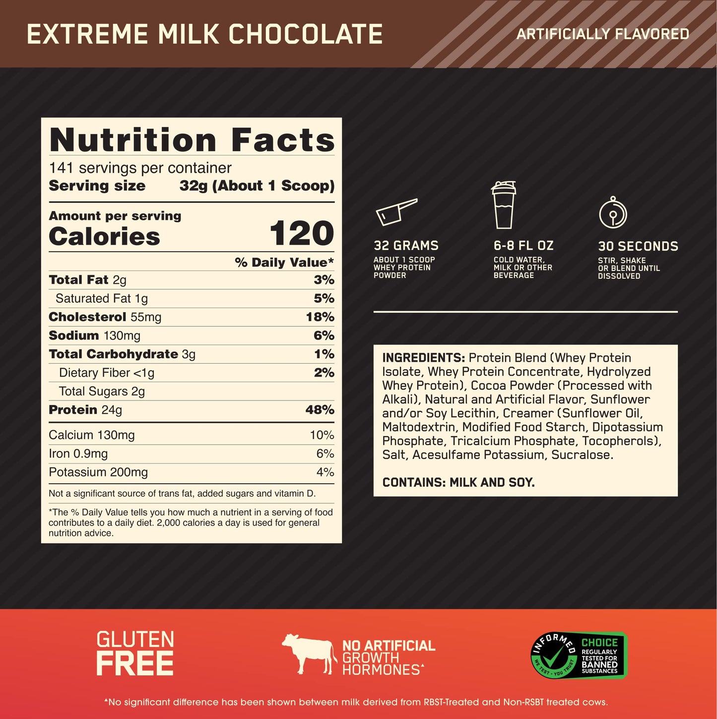 Optimum Nutrition Gold Standard 100% Whey Protein Powder, Extreme Milk Chocolate, 160 Servings