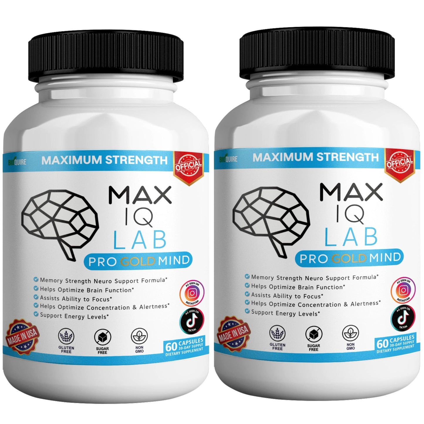 BIOQUIRE Max IQ Lab Pro Gold Mind Memory Support Supplement, 60 Capsules