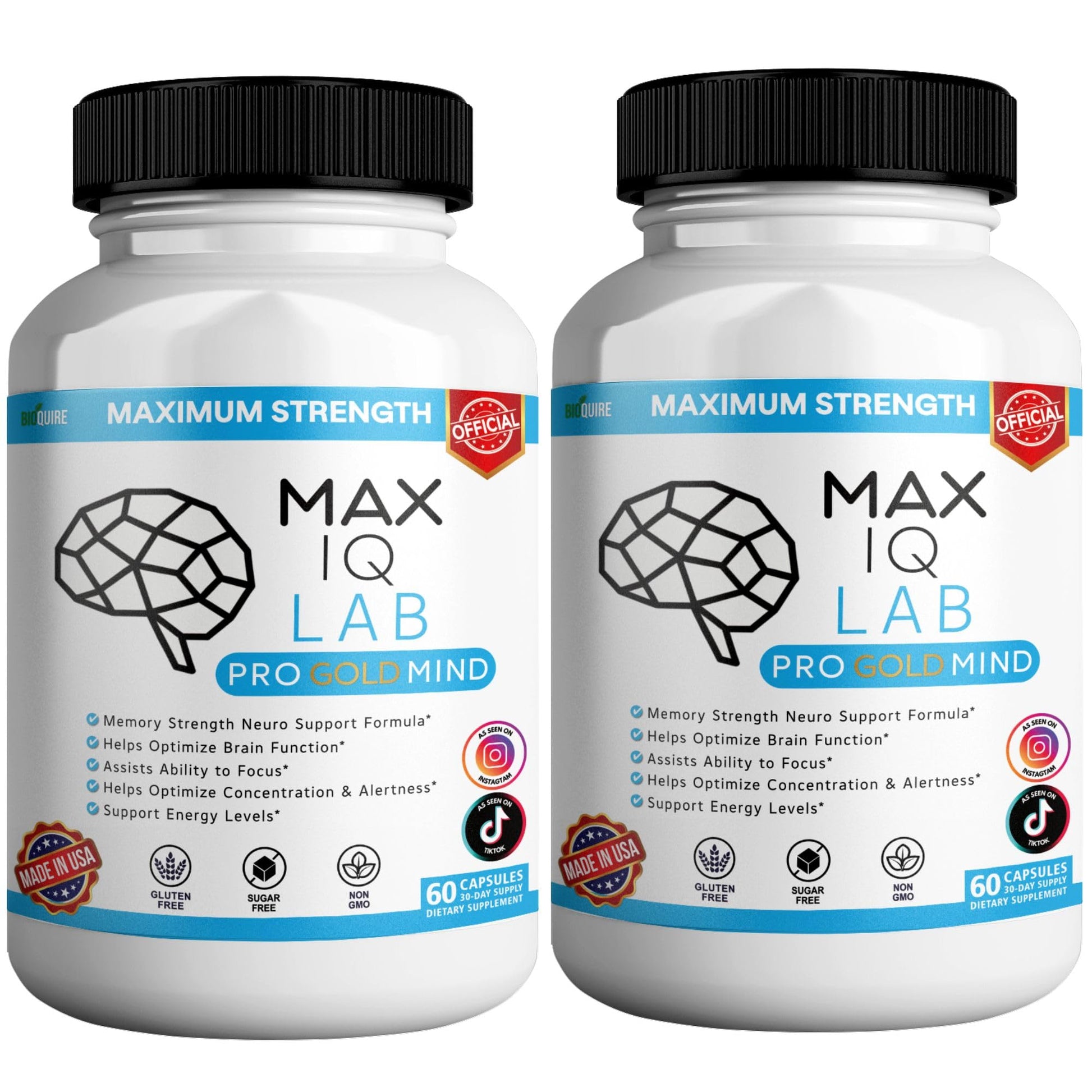 BIOQUIRE Max IQ Lab Pro Gold Mind Memory Support Supplement, 60 Capsules