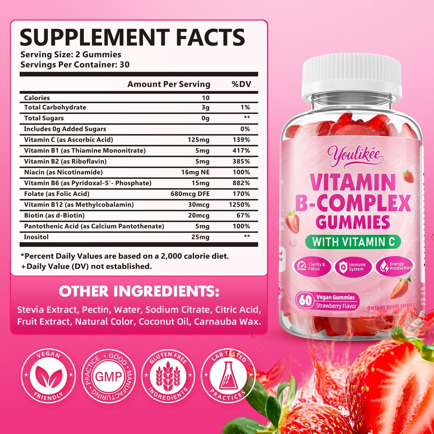 Youlikee Vitamin B-Complex Gummies for Women & Men, 60 Count
