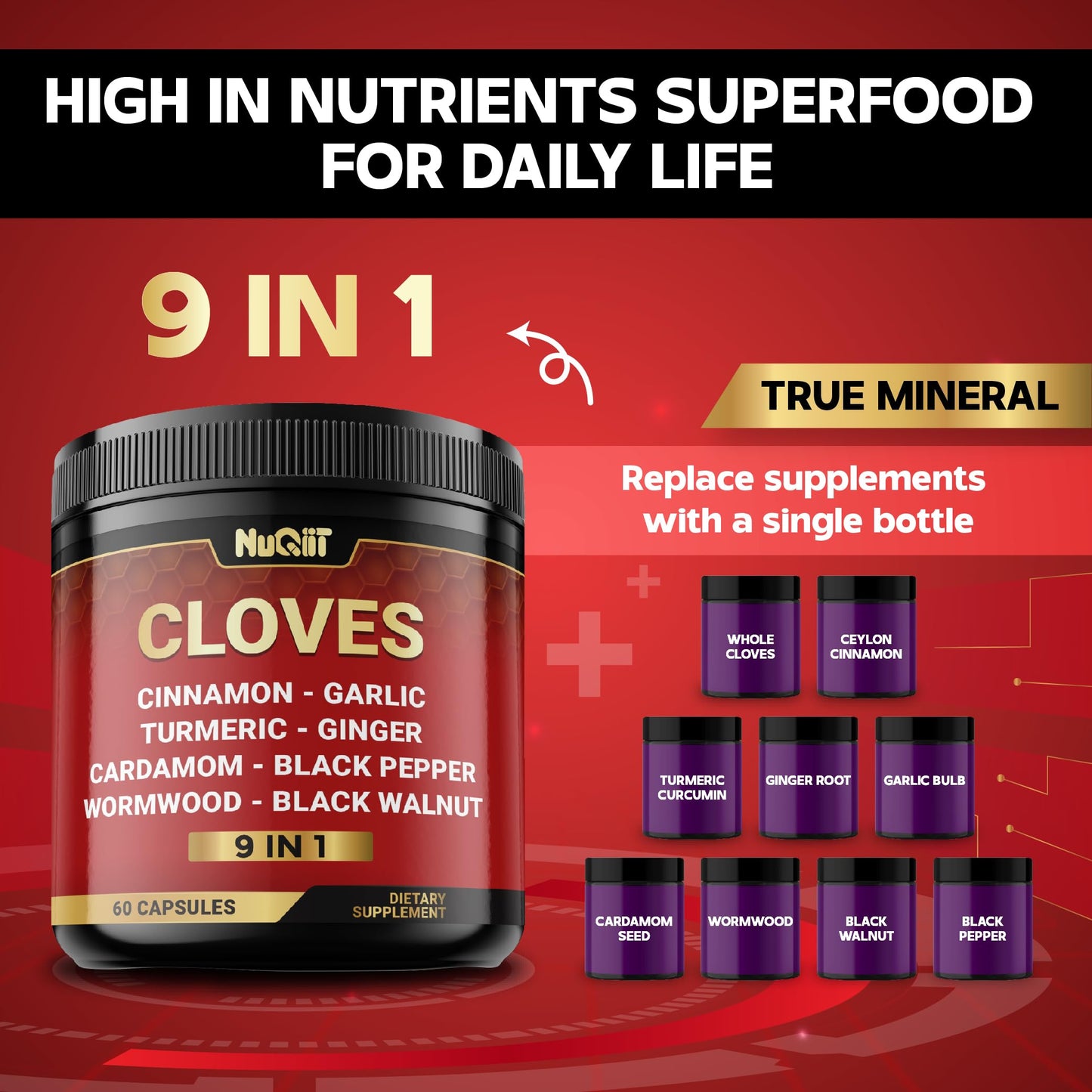 NUQIIT 9in1 Clove Supplement Capsules, 60 Count