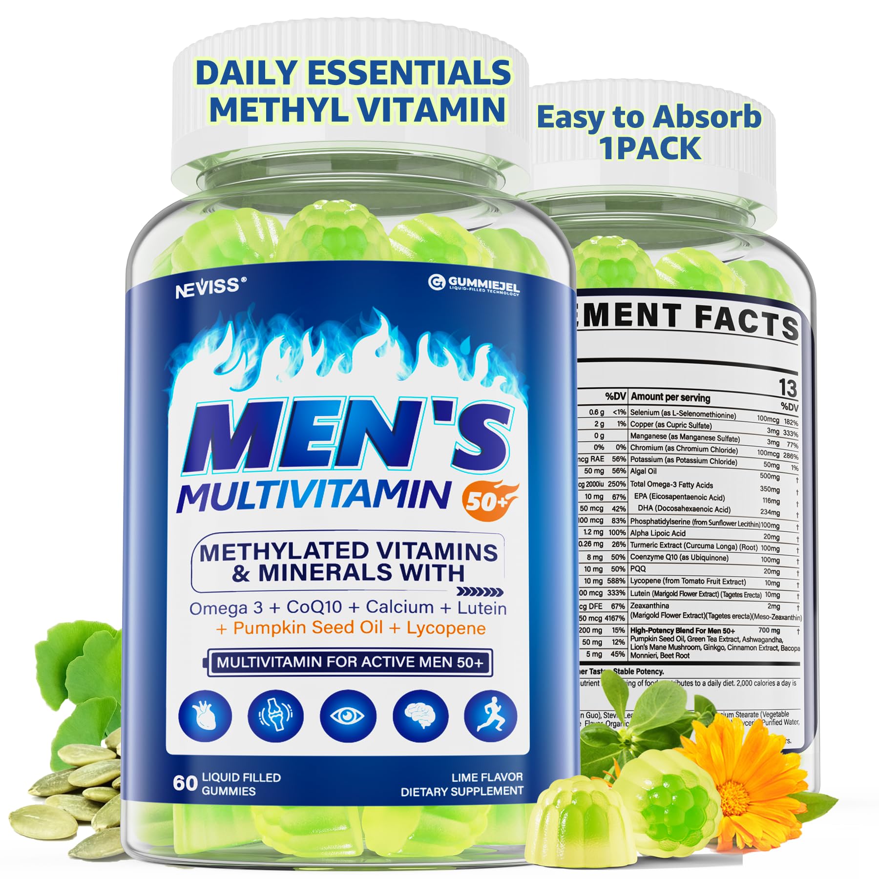 NEVISS Men's 50 Plus Multivitamin Gummies, 60 Count
