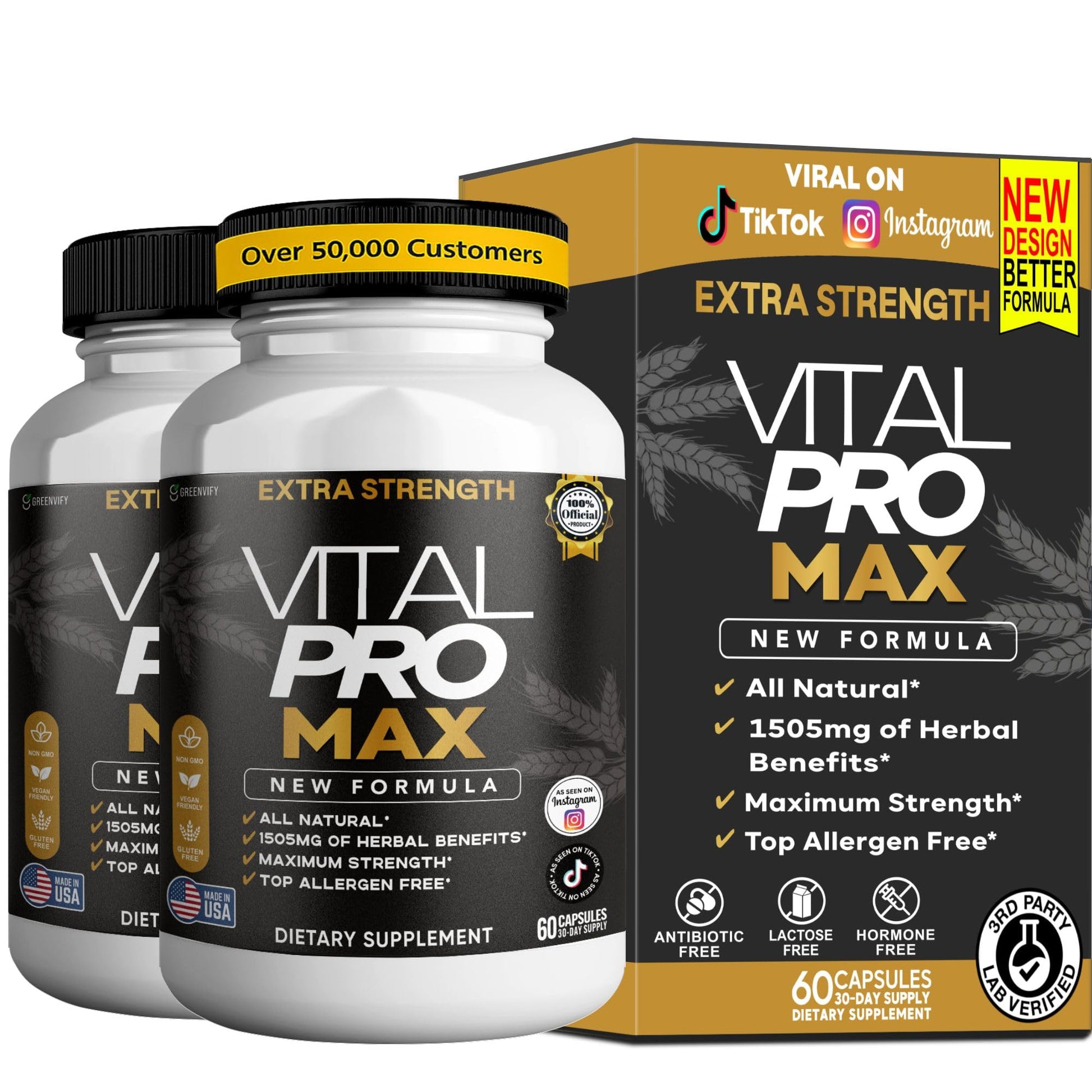 GREENVIFY Vital Pro Max Maca Root Dietary Supplement Capsules, 60 Count