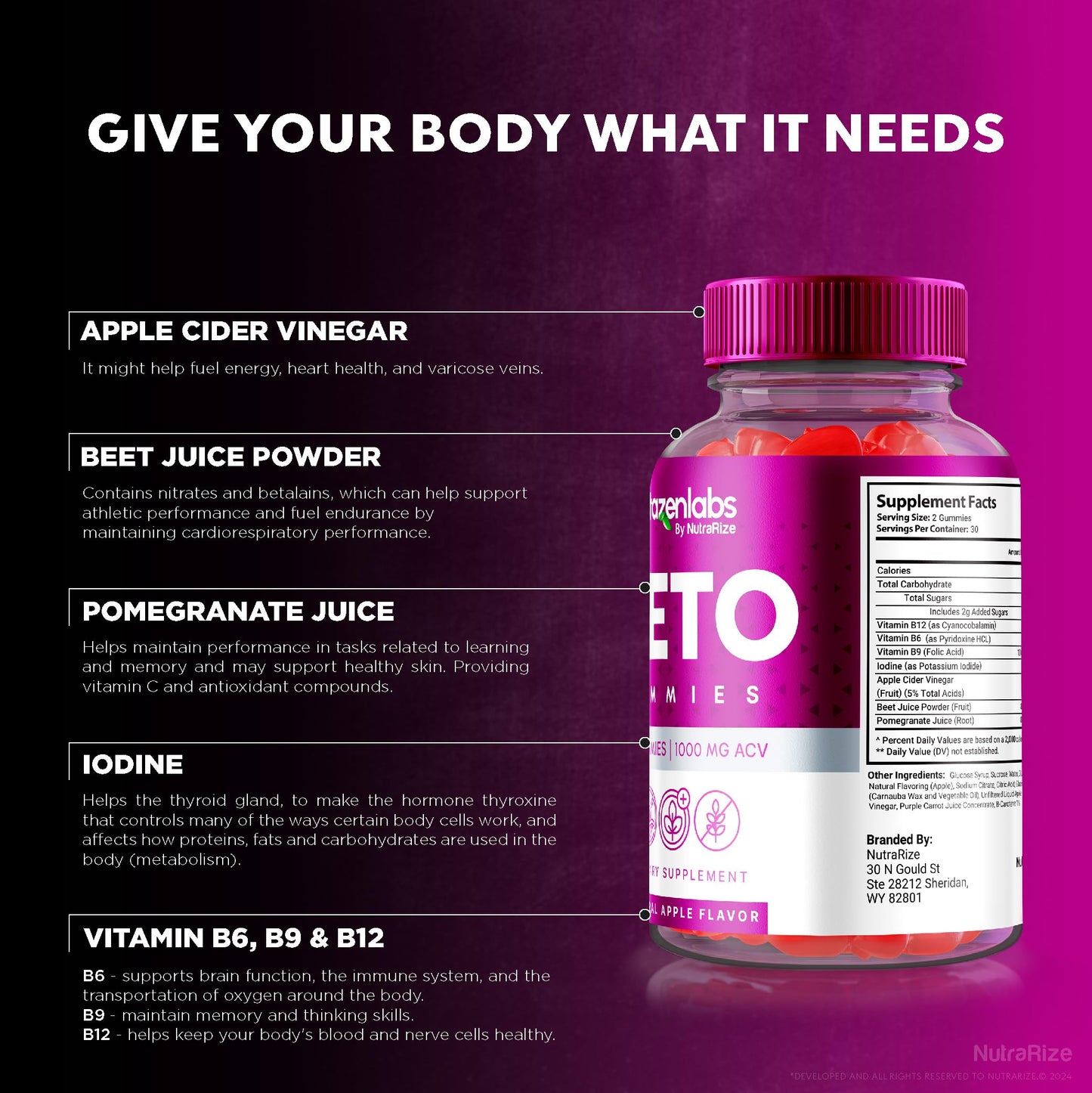 NutraRize Vitazenlabs Keto Gummies, Gummy, 120 Gummies