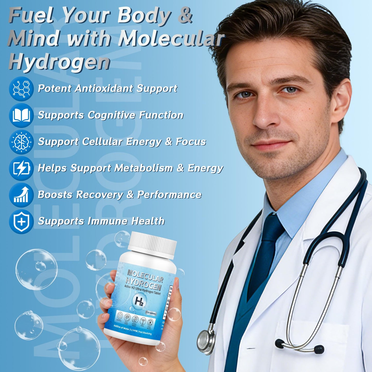 Crobirware Hydrogen Water Tablets with Magnesium - 12 PPM H2 Molecular Hydrogen, 120 Tablets
