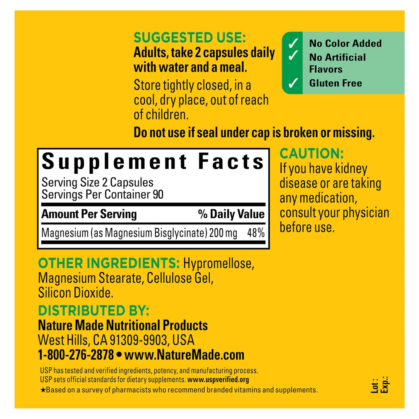 Nature Made Magnesium Glycinate 200 mg Capsule, 180 Count