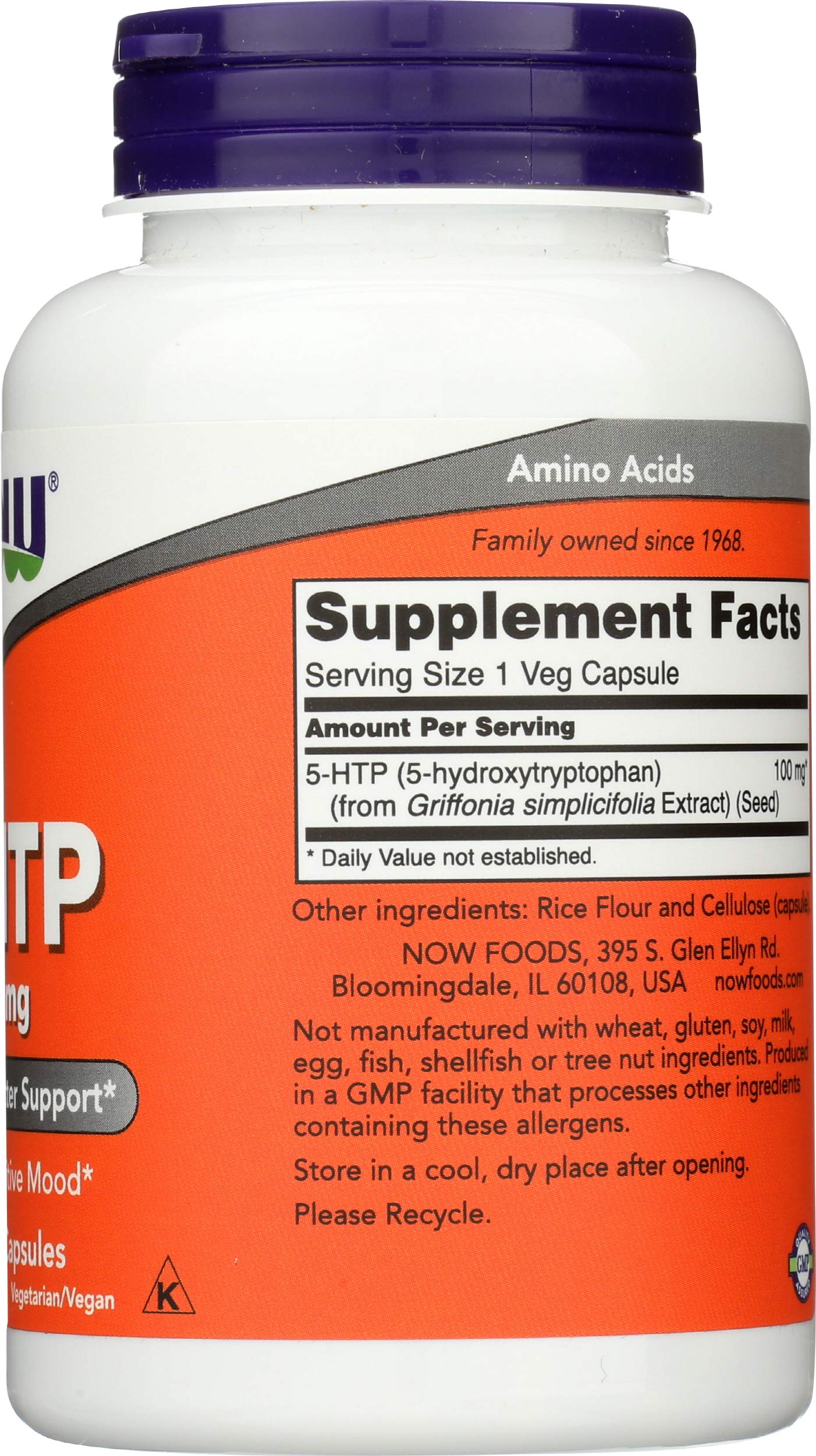 NOW Foods 5-HTP 100 mg Veg Capsules, 120 Count