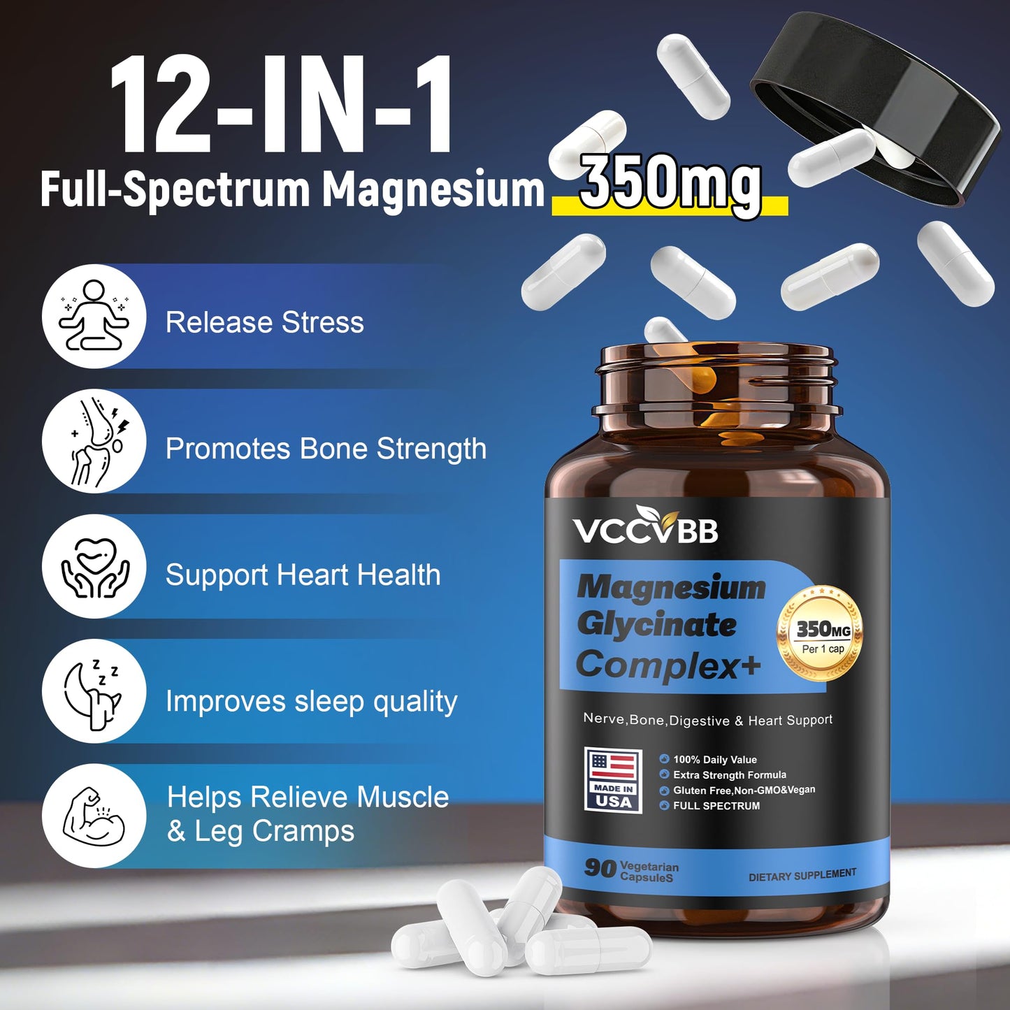 VCCVBB 12-in-1 Magnesium Complex 350mg Capsule, 90 Capsules