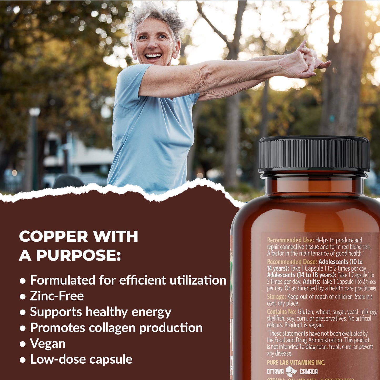 Pure Lab Vitamins Copper Glycinate 1 mg Capsule, 1 Count