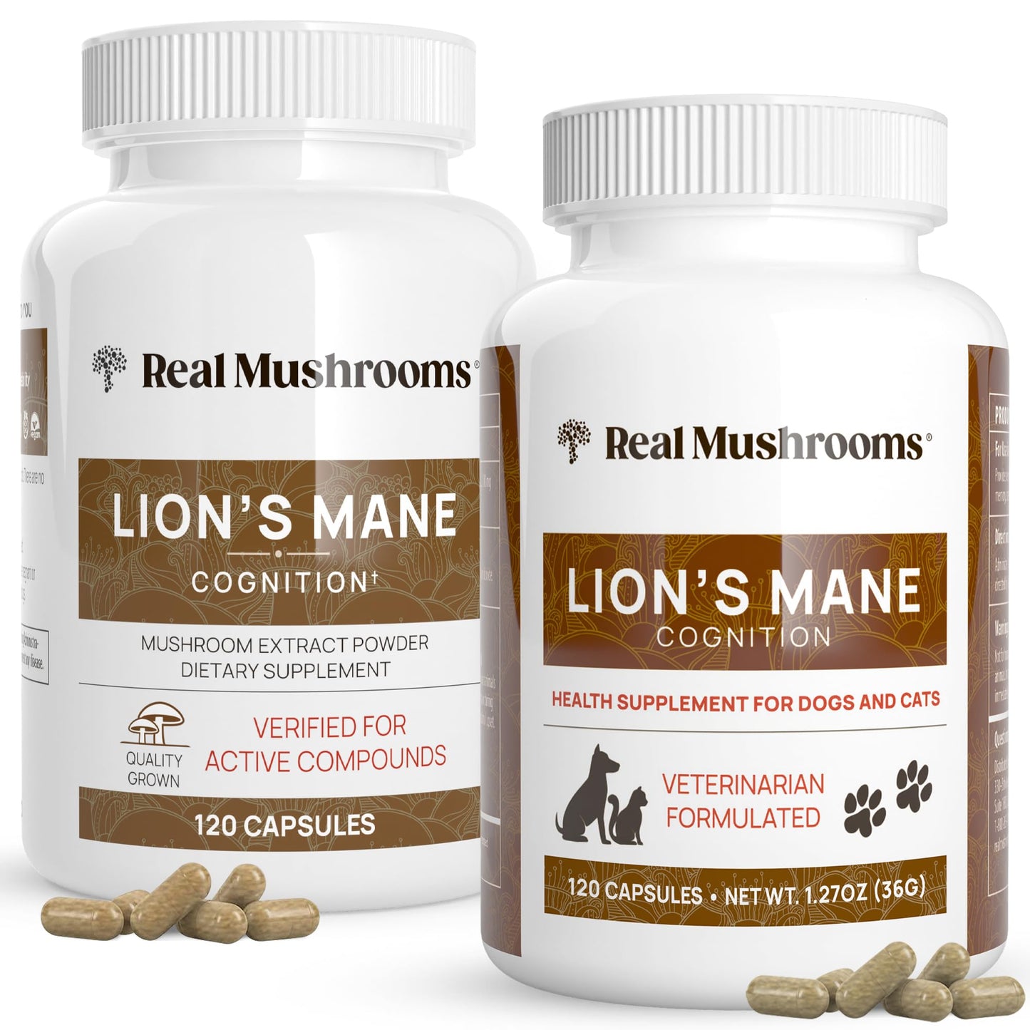 Real Mushrooms Lions Mane for Humans and Pets Capsule 2-Count