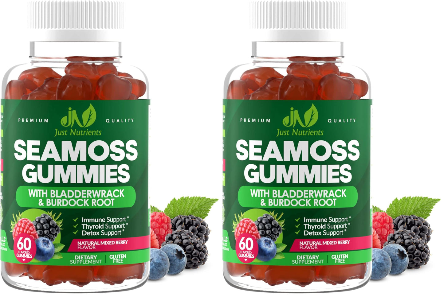 Just Nutrients Sea Moss 3000mg with Bladderwrack and Burdock Root 120 Gummies