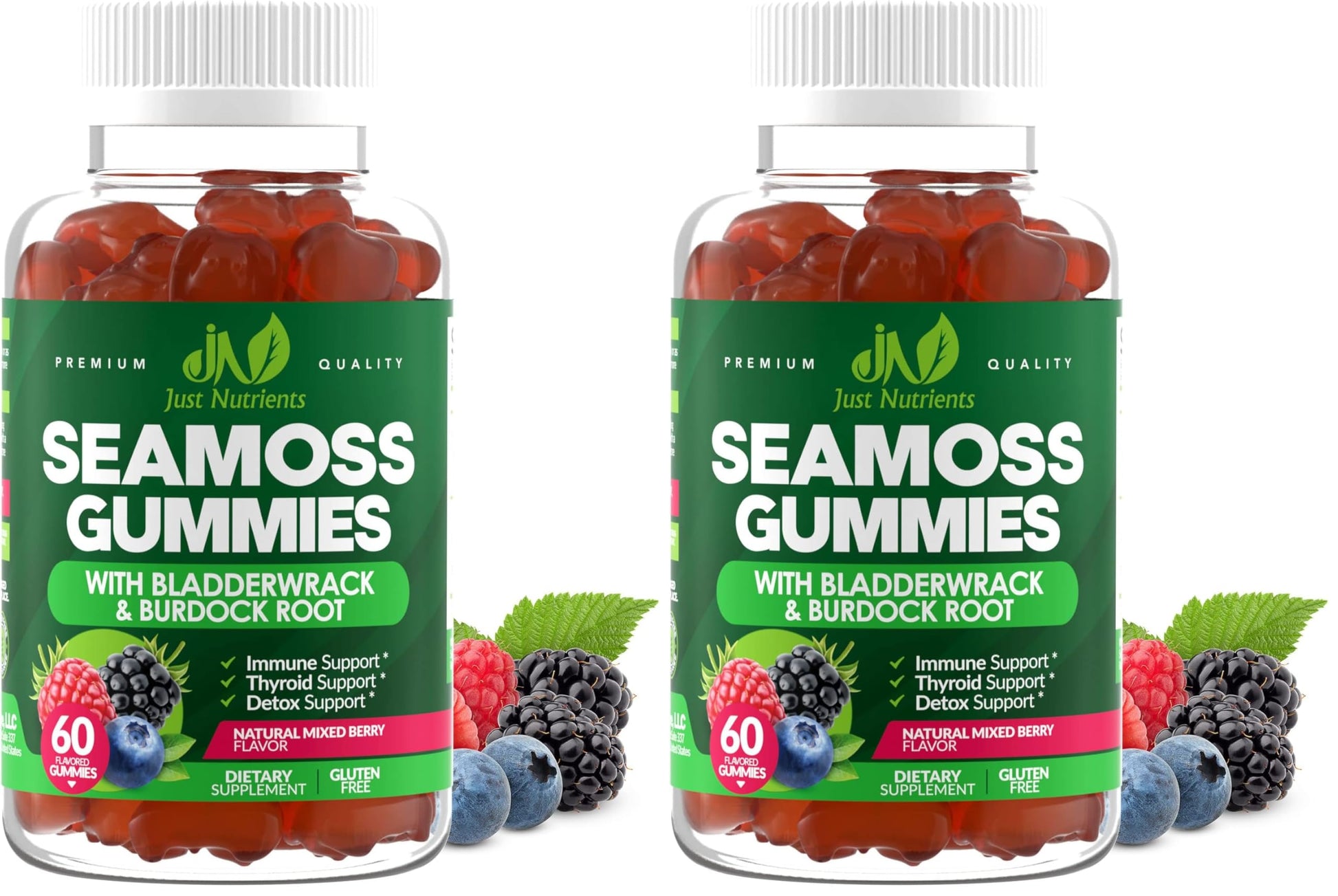 Just Nutrients Sea Moss 3000mg with Bladderwrack and Burdock Root 120 Gummies