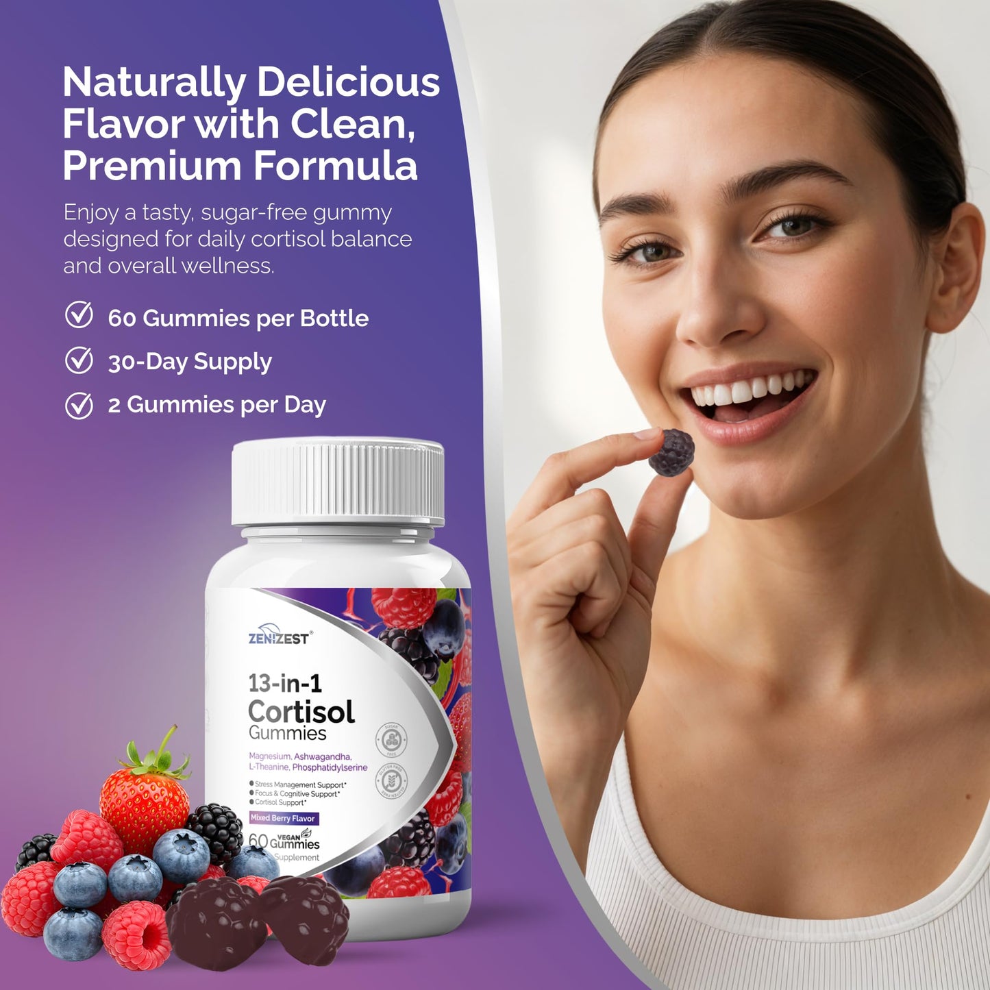 ZeniZest Cortisol Reducer Gummies 60 Count