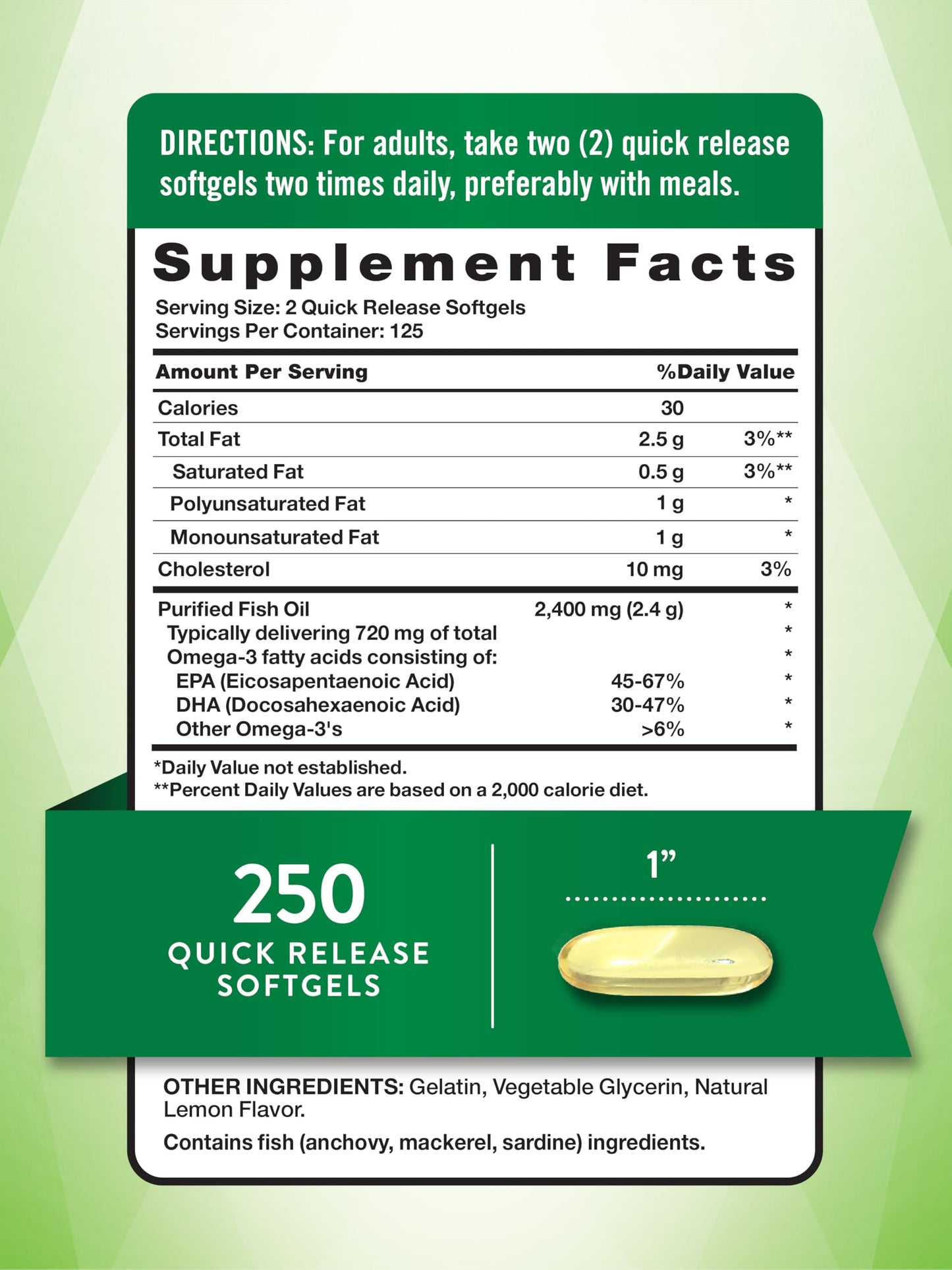 Nature's Truth Burpless Fish Oil 2400mg Softgels, 250 Count