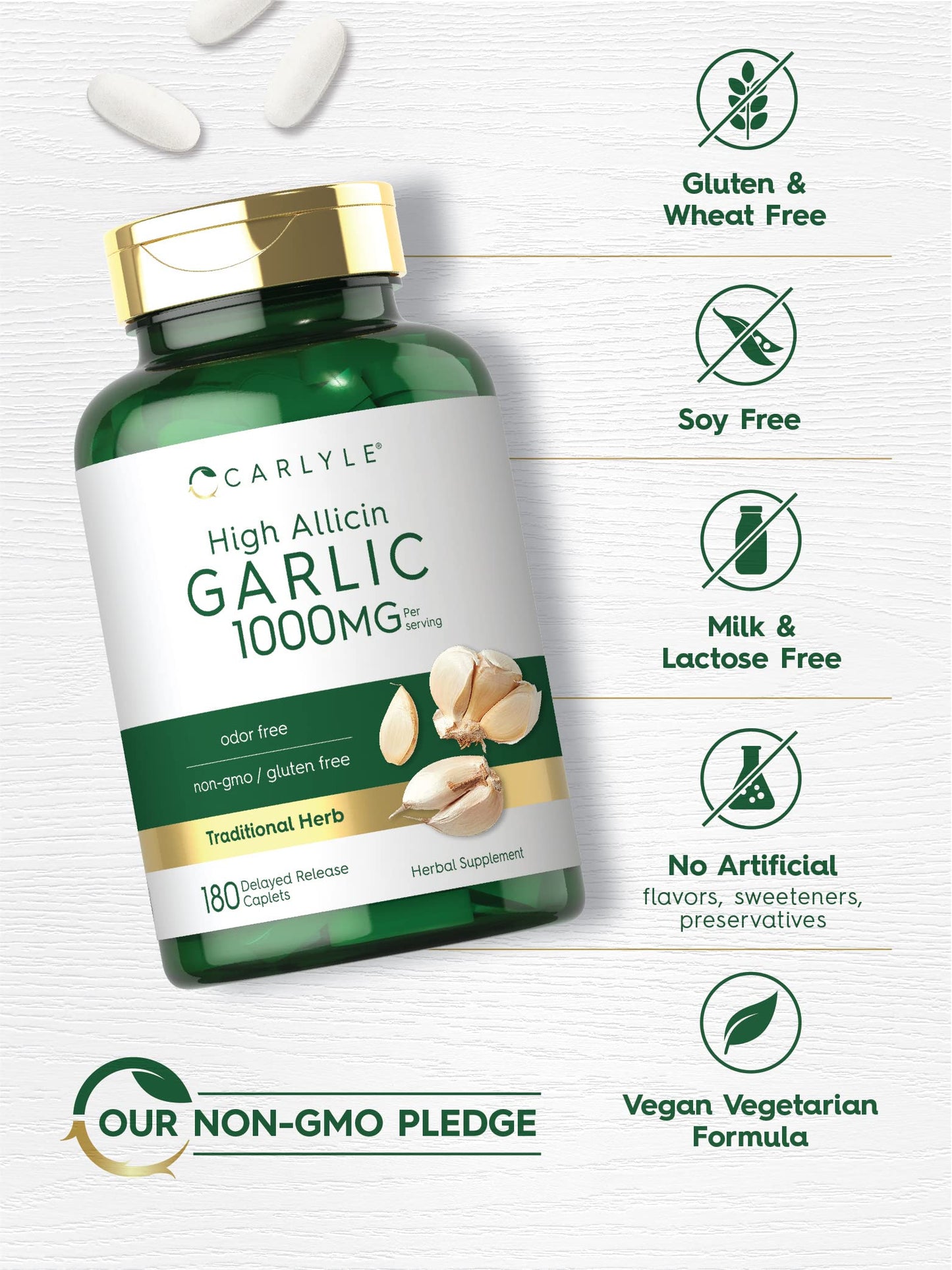 Carlyle Garlic Supplement 1000mg Caplets, 180 Count