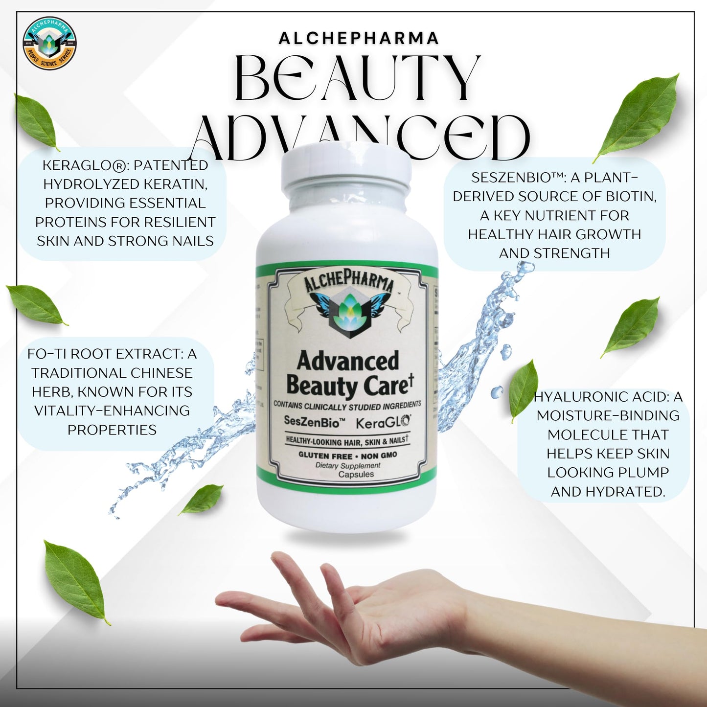 AlchePharma Advanced Beauty Care, Hair Skin and Nails Supplement Capsule, 1 Count
