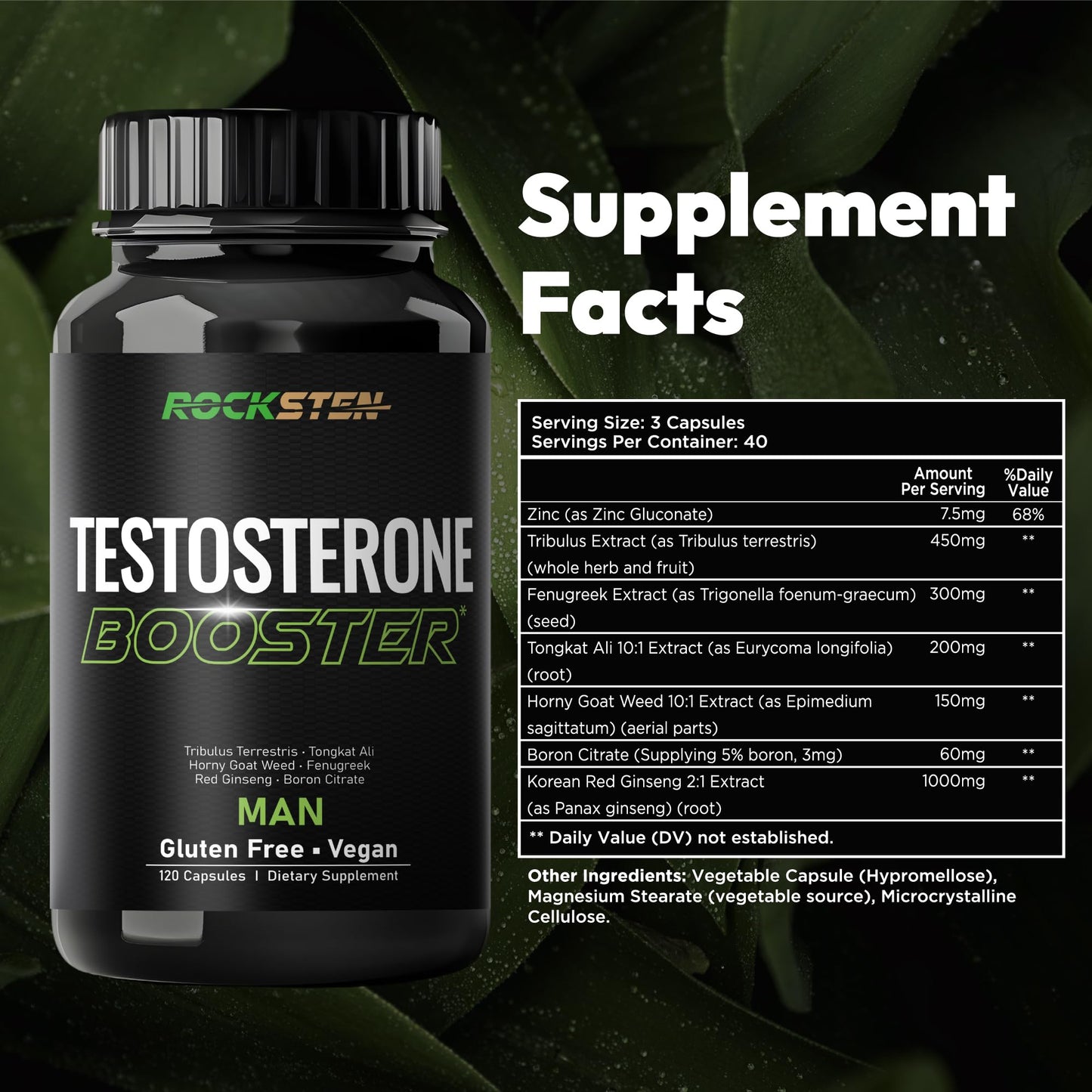 RockSten Testosterone Booster Capsules 120 Count