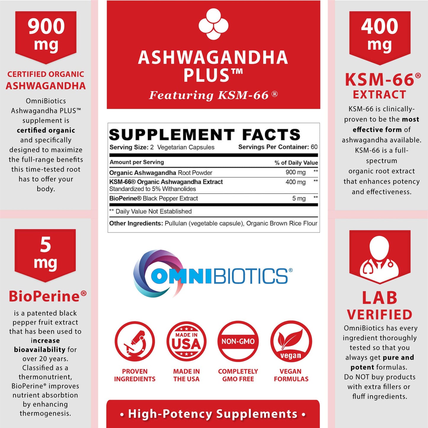 OmniBiotics Organic Ashwagandha Capsule 120 Count