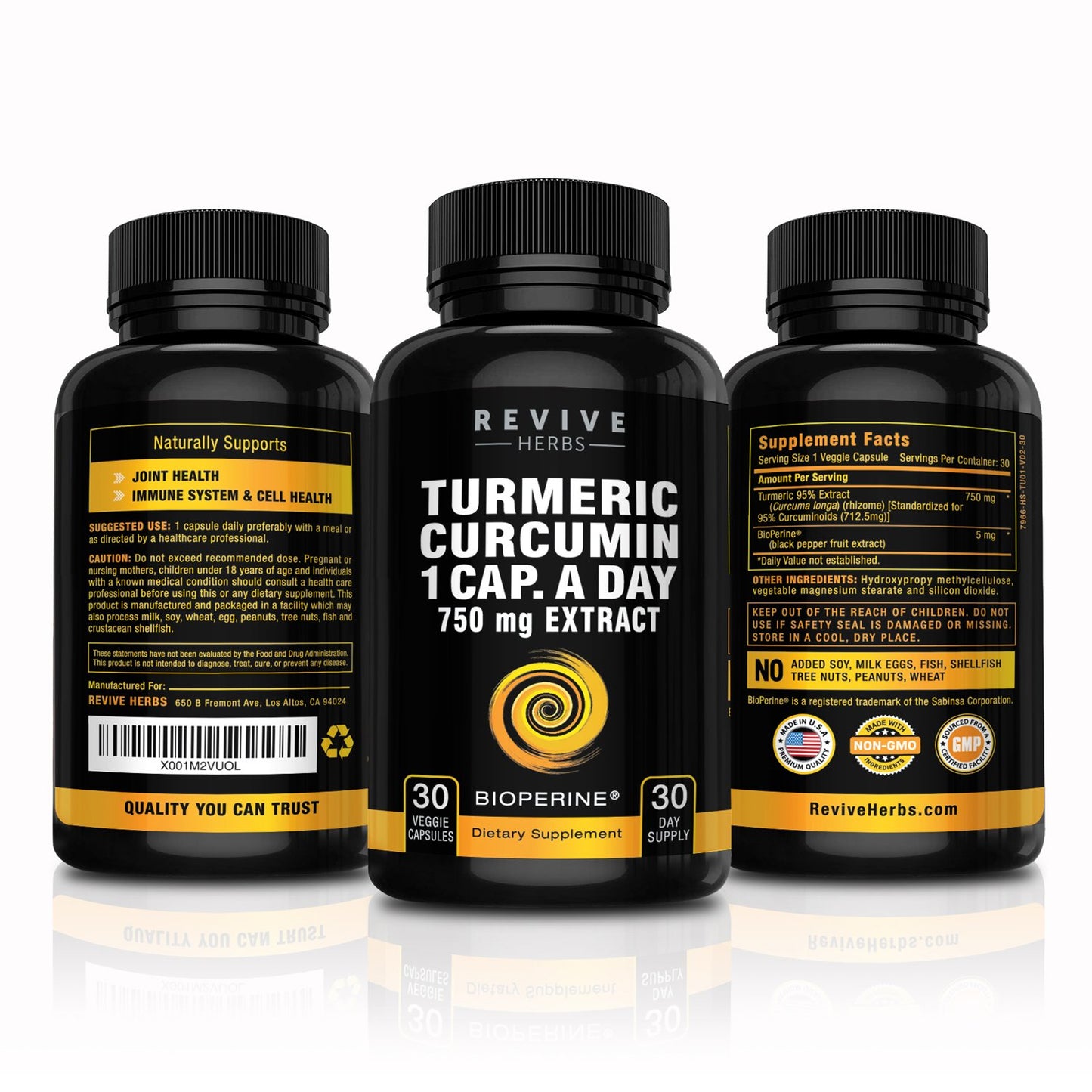 Revive Herbs Pure Turmeric Curcumin with Bioperine Capsule, 30 Count