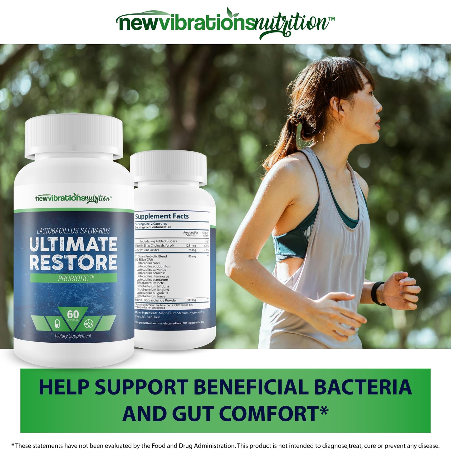 New Vibrations Nutrition Lactobacillus Salivarius Ultimate Restore Probiotic Capsule, 60 Count
