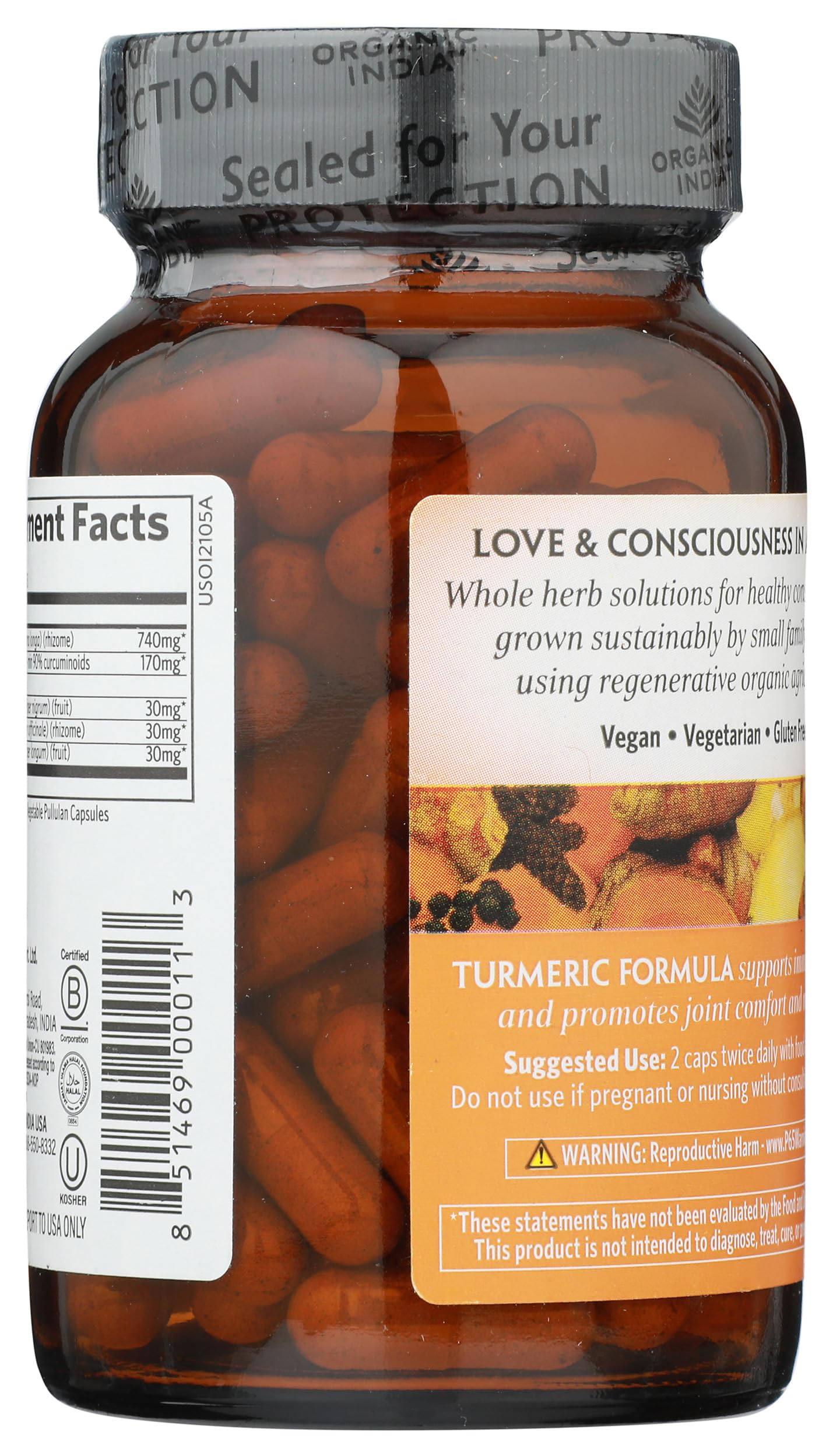 Organic India Turmeric Curcumin Herbal Supplement - Joint Mobility & Support, Immune System Support, Healthy Inflammatory Response, Whole Root Supplement, Organic Trikatu, 90 Capsules
