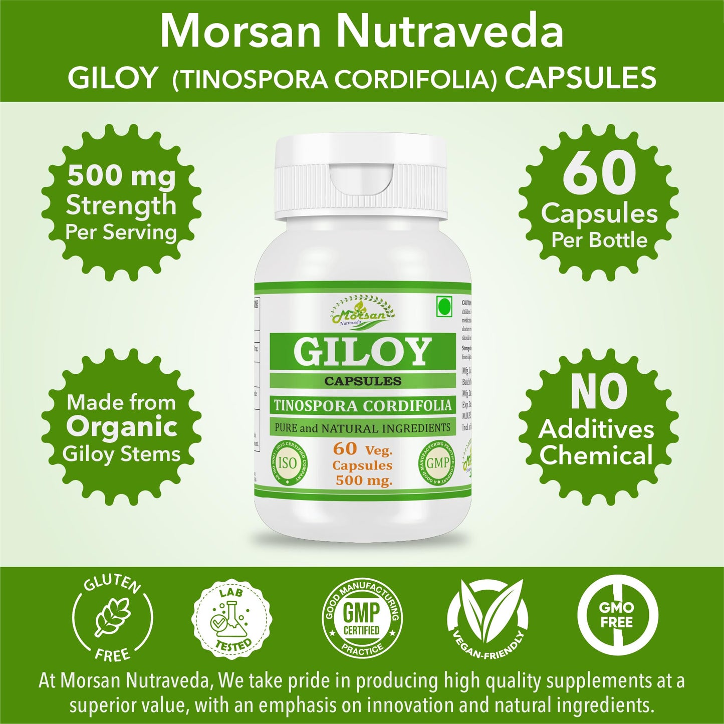 Morsan Nutraveda Giloy (Tinospora Cordifolia) Capsules 120 Count