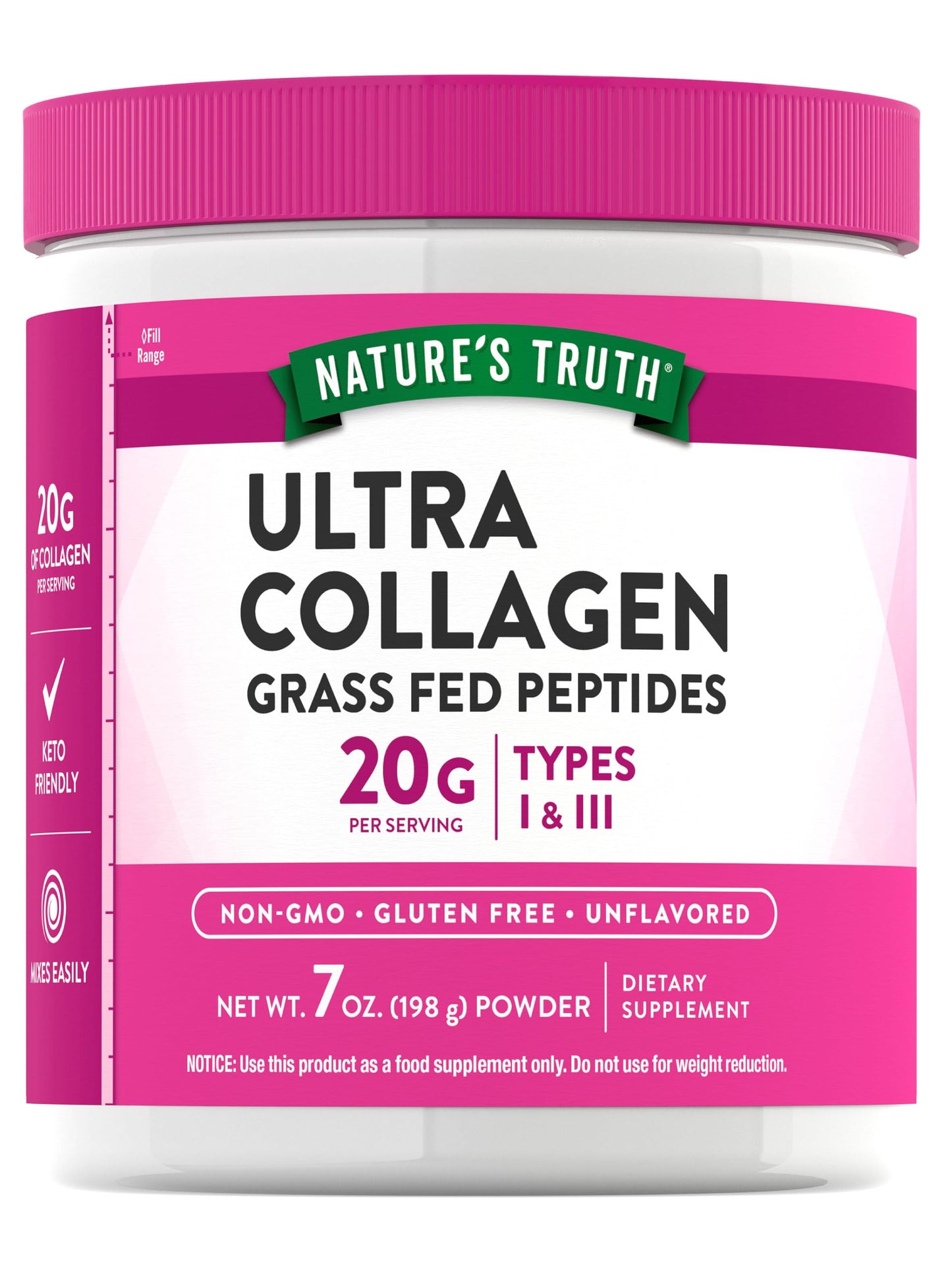 Nature's Truth Collagen Powder 7 oz Unflavored, Grass-Fed Peptides, Keto Friendly, Non-GMO, Gluten Free