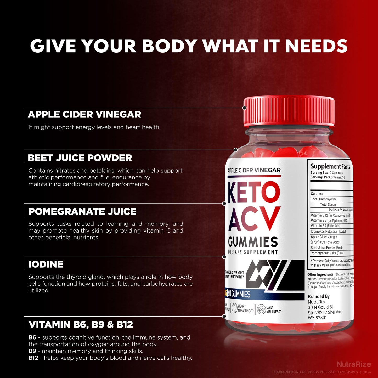 NutraRize Ketonara Keto ACV Gummies, 120 Gummies