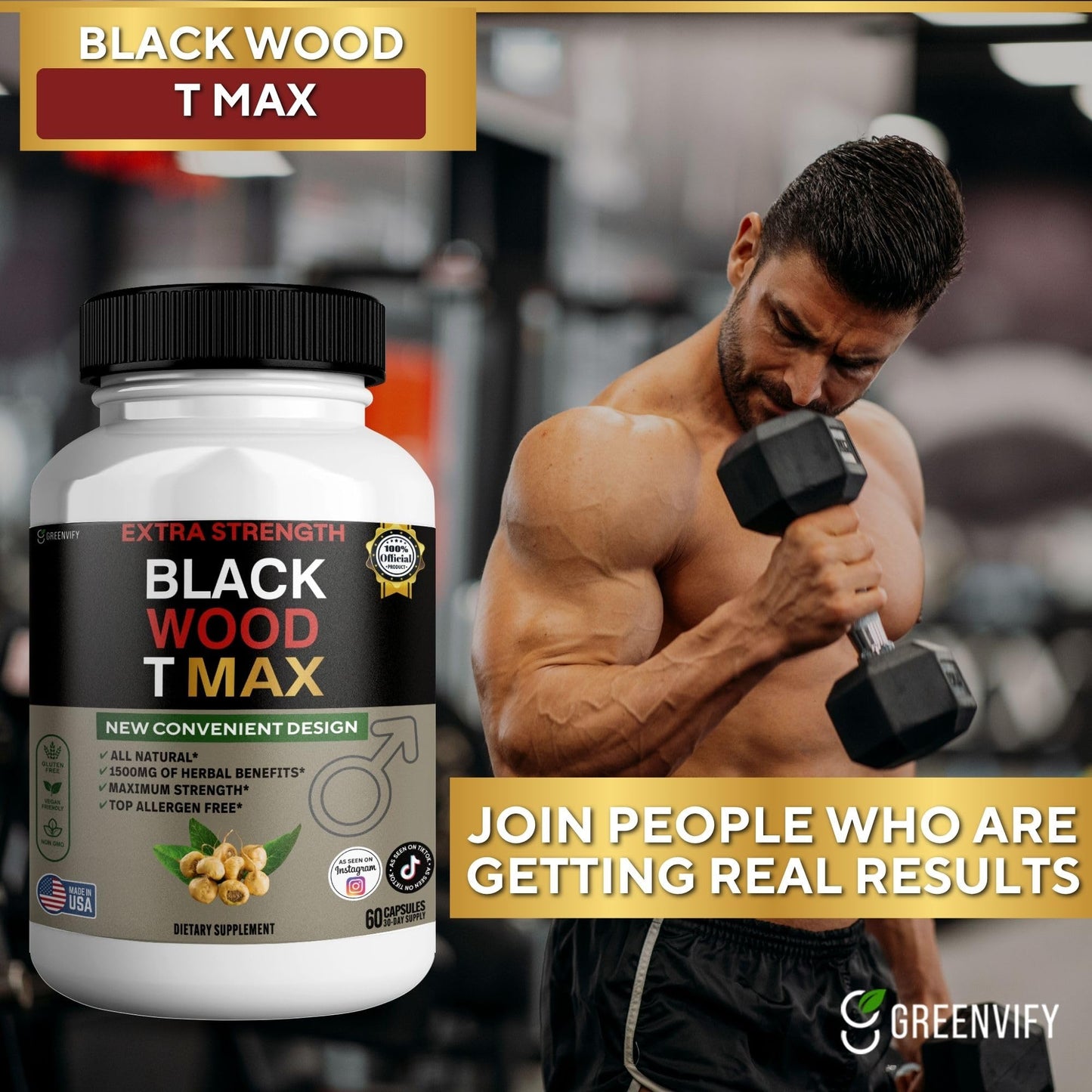 GREENVIFY Black Wood T Max Extra Strength Capsules, 300 Count