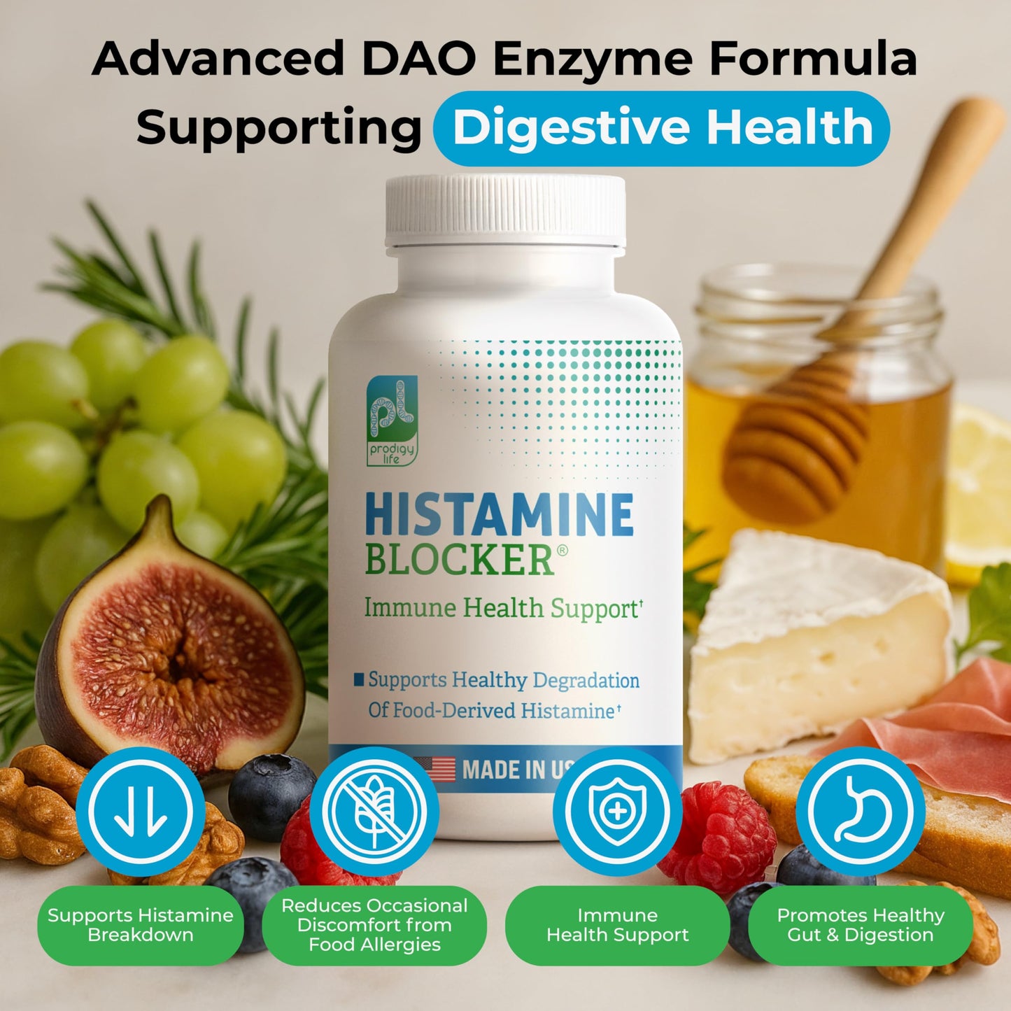 Prodigy Life DAO Histamine Blocker with Diamine Oxase Enzyme (DAO) and Vitamin C, 30 Capsules