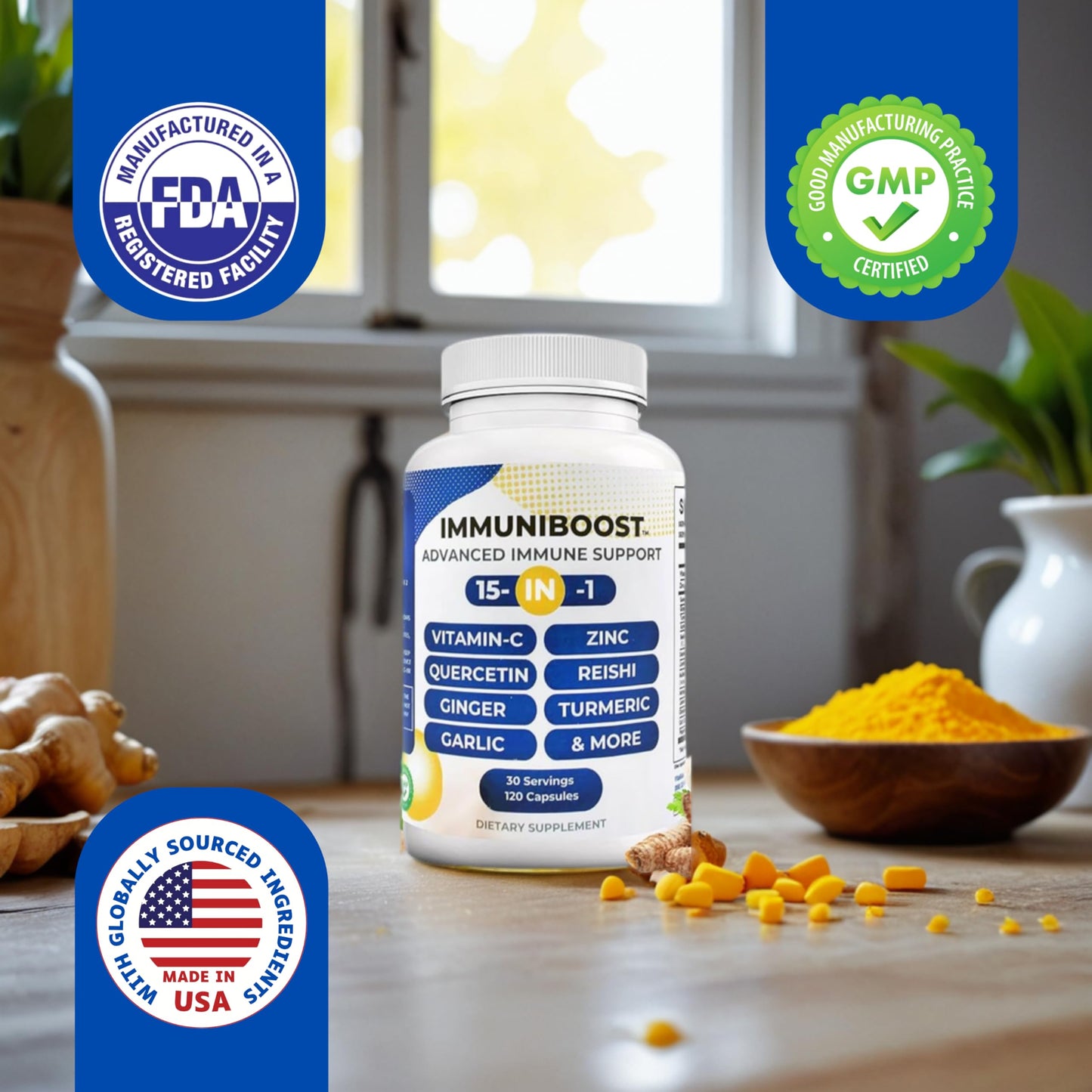 ImmuniBoost 15 in 1 Immune Support Capsules, 120 Count