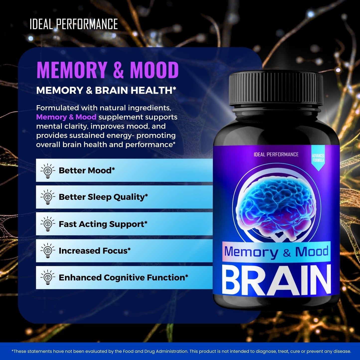 IDEAL PERFORMANCE Brain Memory and Mood Capsules, 120 Capsules