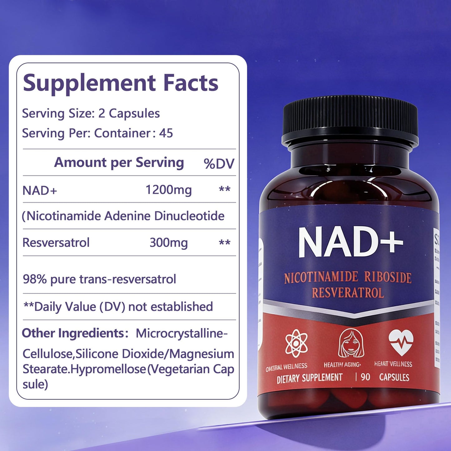 KEGECOL NAD+ Supplement with Resveratrol Gummy, 60 Count