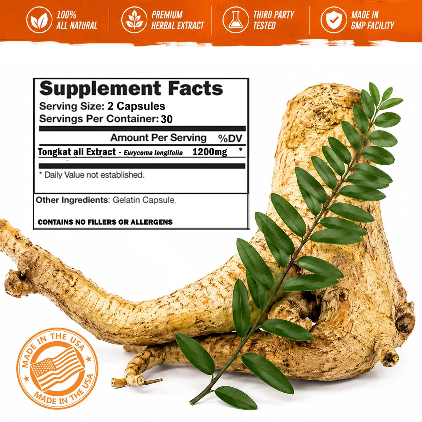 VH Nutrition Tongkat Ali Extra Strength Hormone Support for Men 200:1 Blend Standardized Eurycoma Longifolia (LongJack) Extract Powder, 60 Capsules
