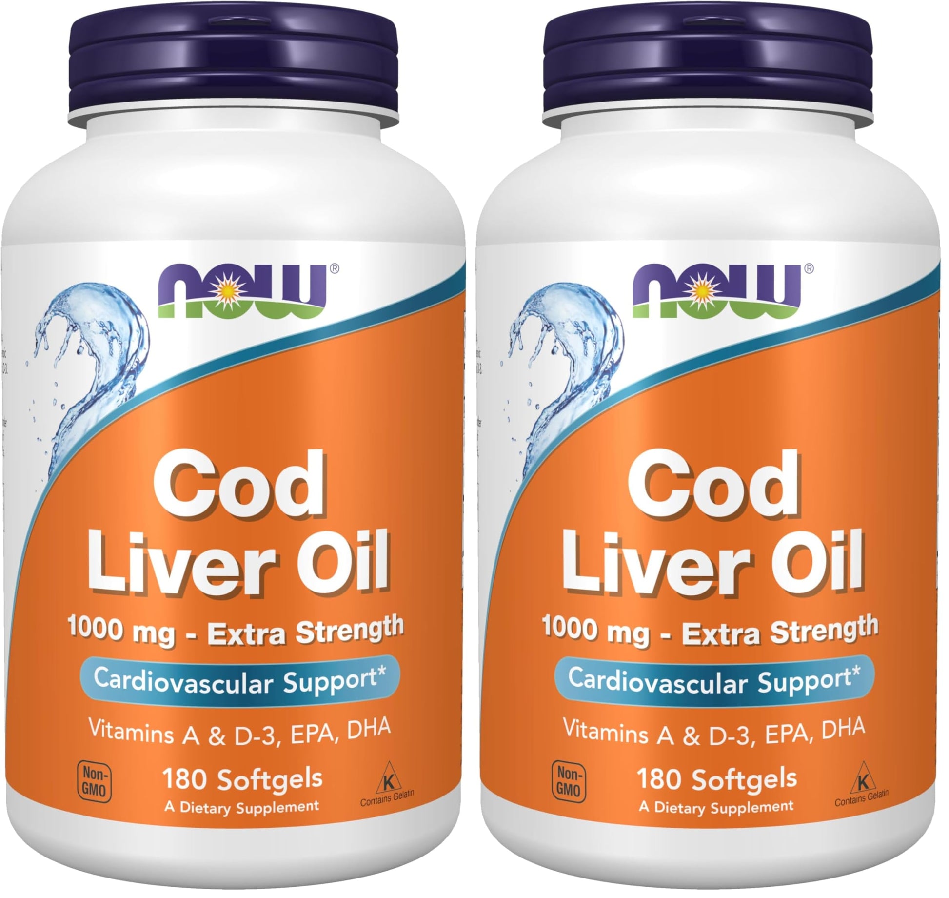 NOW Foods Cod Liver Oil Extra Strength 1000 mg with Vitamins A & D-3, EPA, DHA Softgels, 360 Softgels