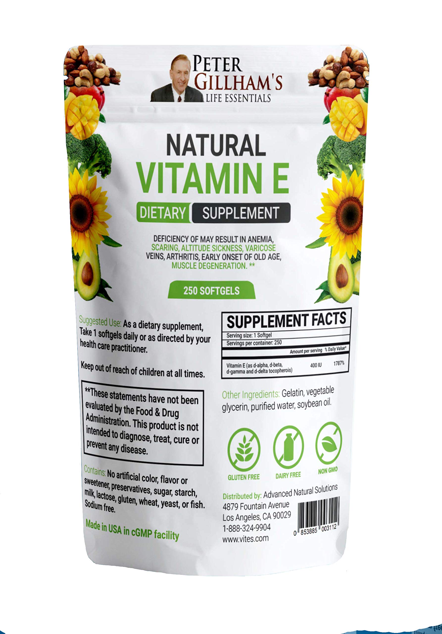 Peter's Choice Natural Vitamin E 400IU Softgel, 250 Softgels