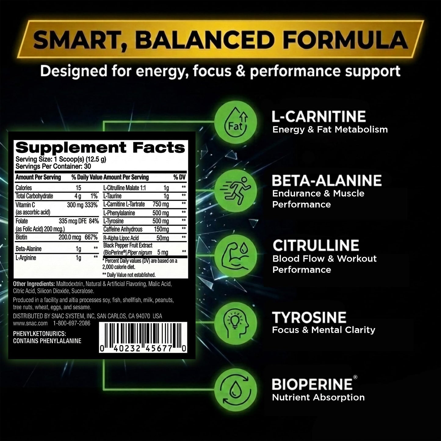 SNAC XPEDITE Pre-Workout Powder 11.2 Ounce