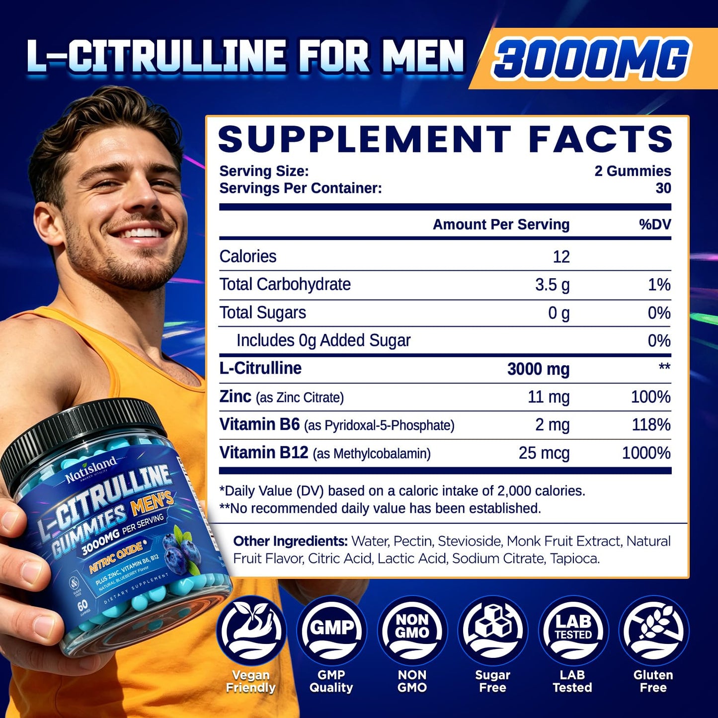 NATISLAND L-Citrulline for Men Gummies 60 Count