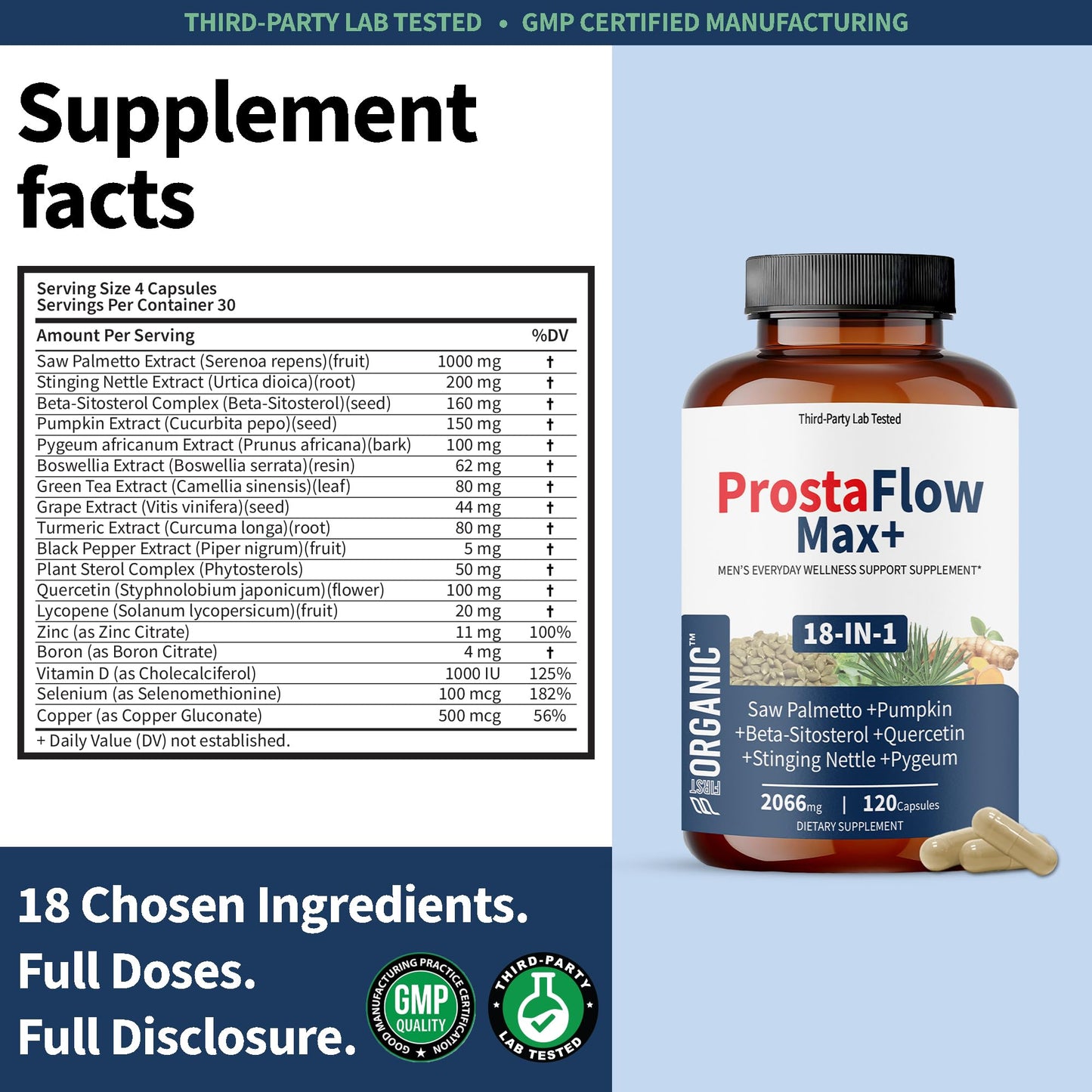 FIRSTORGANIC Men’s Prostate Health & Urinary Comfort Support Capsules, 120 Count