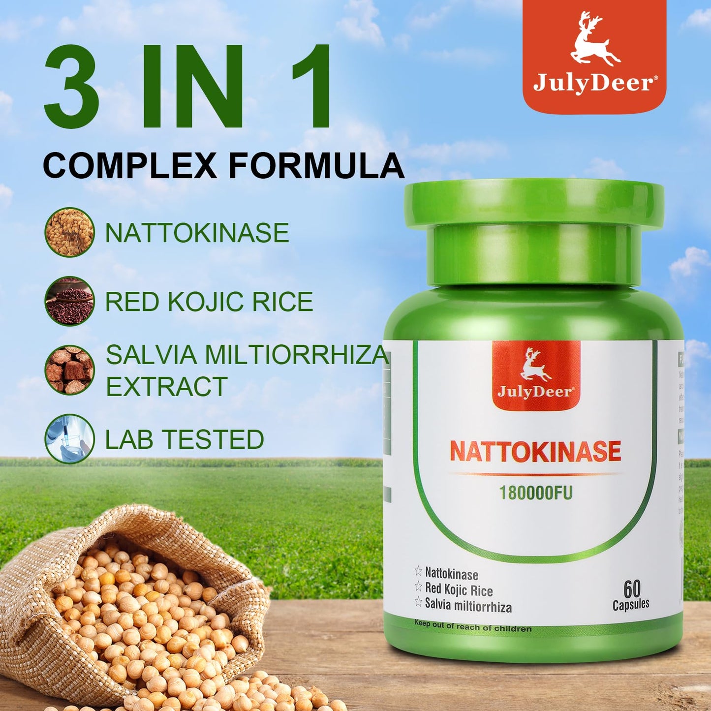 JulyDeer Nattokinase Capsule, 120 Count, 2 Bottles