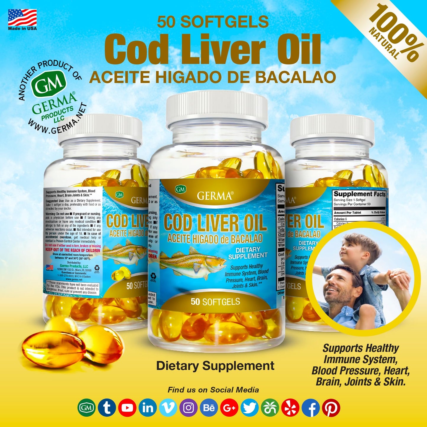Germa Cod Liver Oil Capsules, Pure Norwegian, 50 Capsules