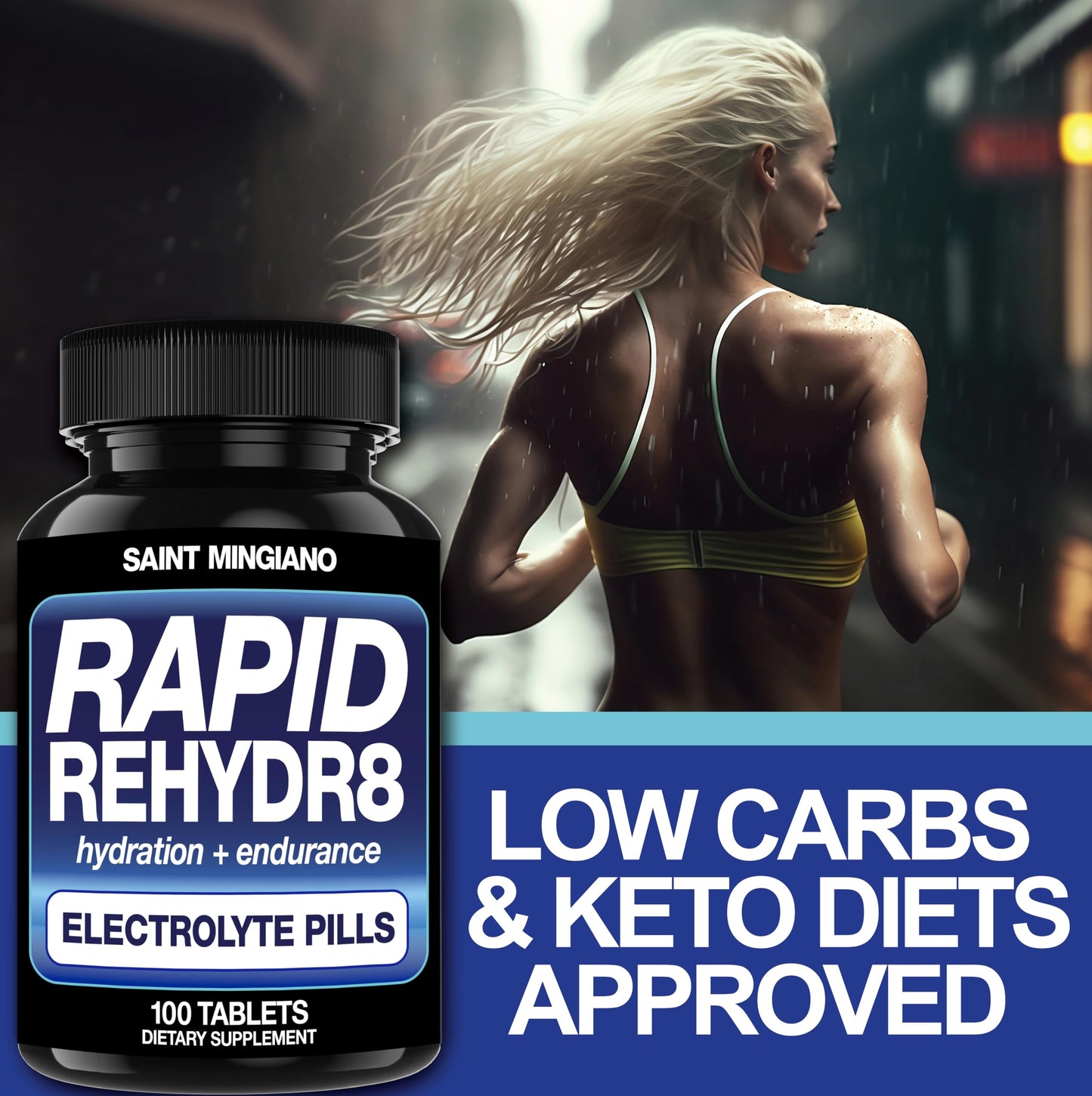 Saint Mingiano Rapid Rehydr8 Electrolyte Supplements – Aid in the Prevention of Cramping and Supports Muscle Endurance and Recovery, 100 Capsules
