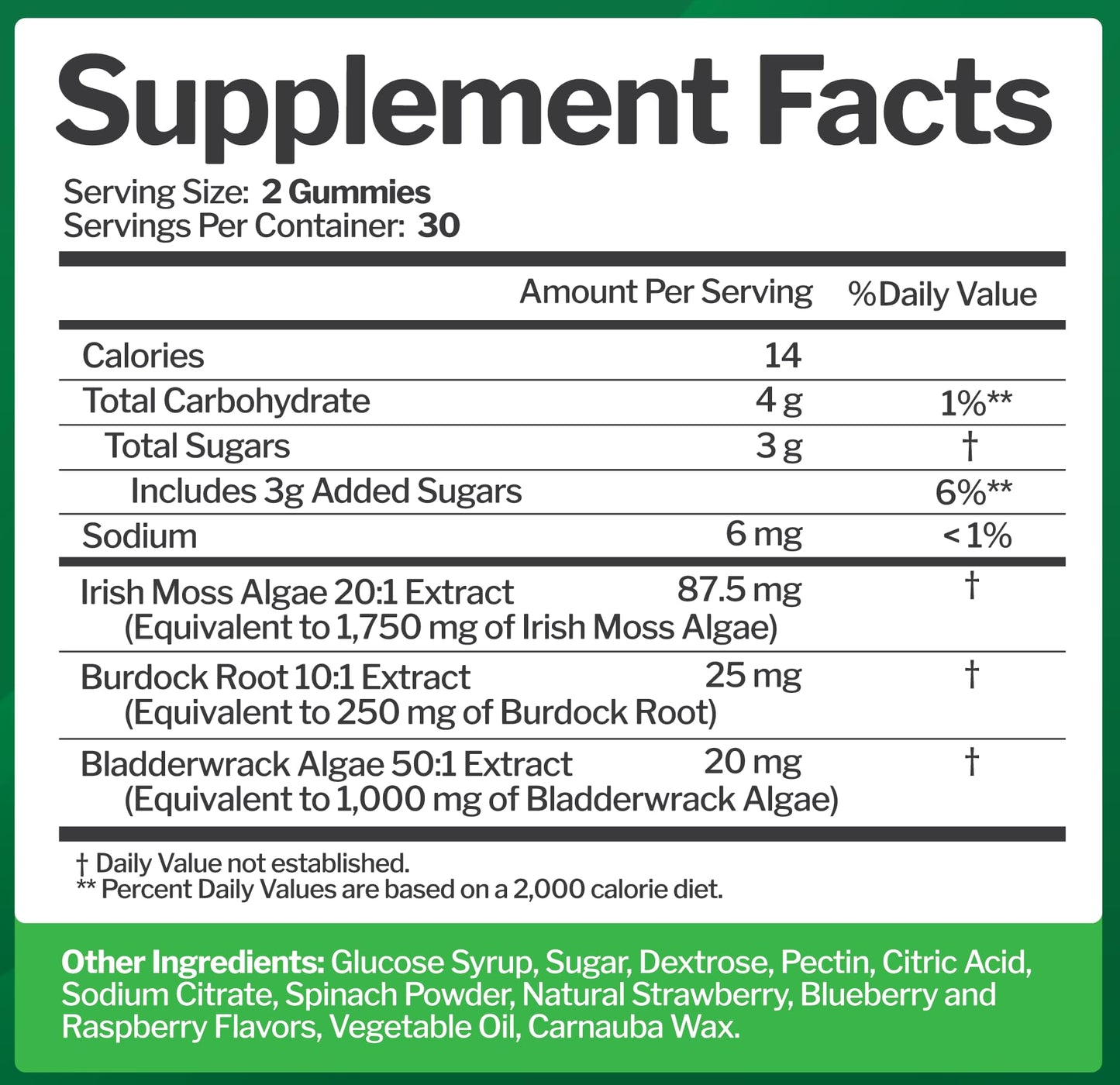 Just Nutrients Sea Moss 3000mg Gummies with Bladderwrack and Burdock Root, 60 Count