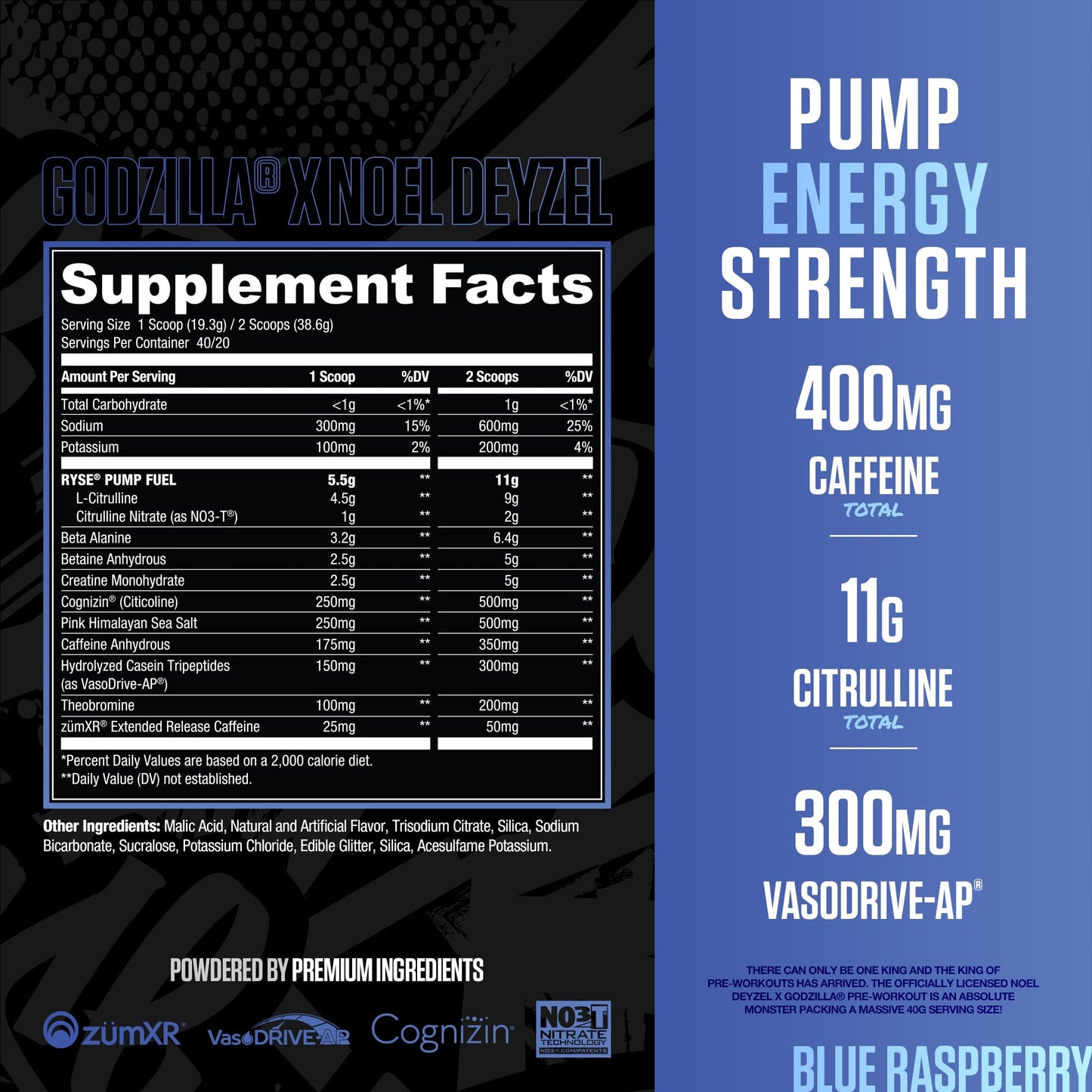 RYSE Up Supplements Godzilla X Noel Deyzel Pre Workout Powder 25.6 Servings