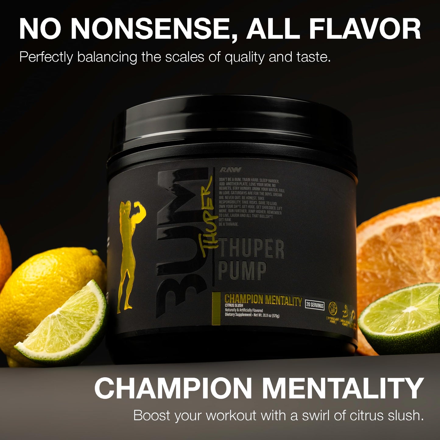 RAW Thuper Pump Stim Free Pre Workout Powder, 20 Servings