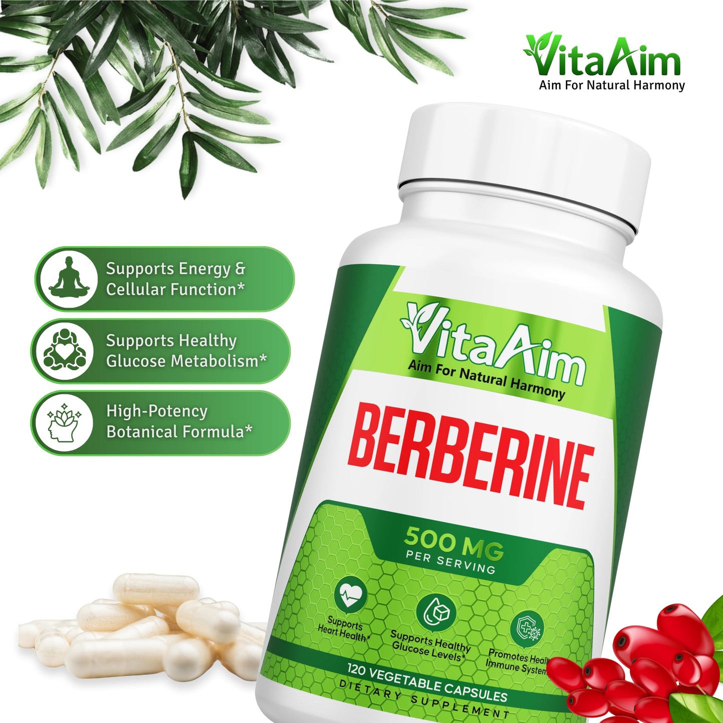 VitaAim Berberine HCl 500mg Vegan Capsules 120