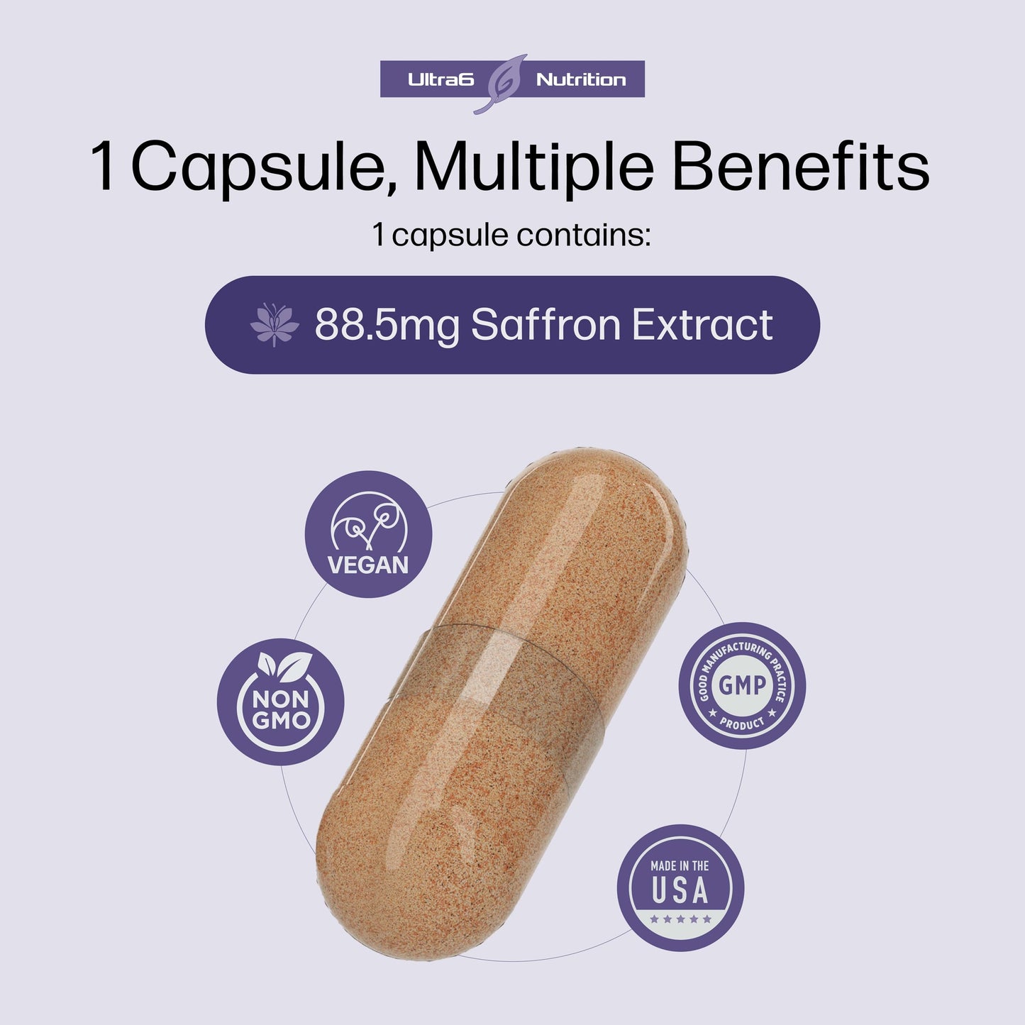 Ultra6 Nutrition Pure Saffron Extract Appetite Suppressant Capsule 90 Count