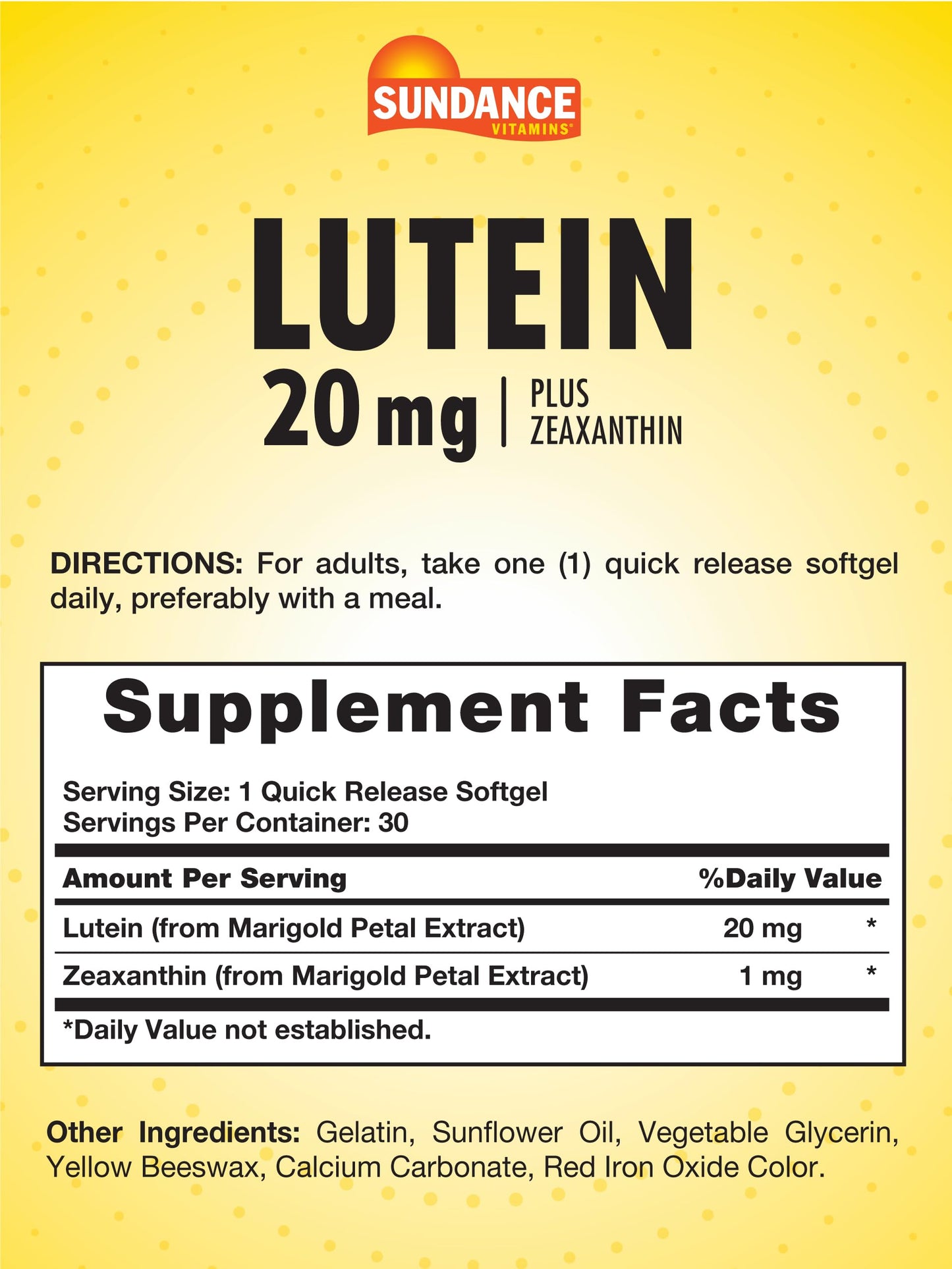 Sundance Lutein 20mg with Zeaxanthin Softgel, 30 Softgels
