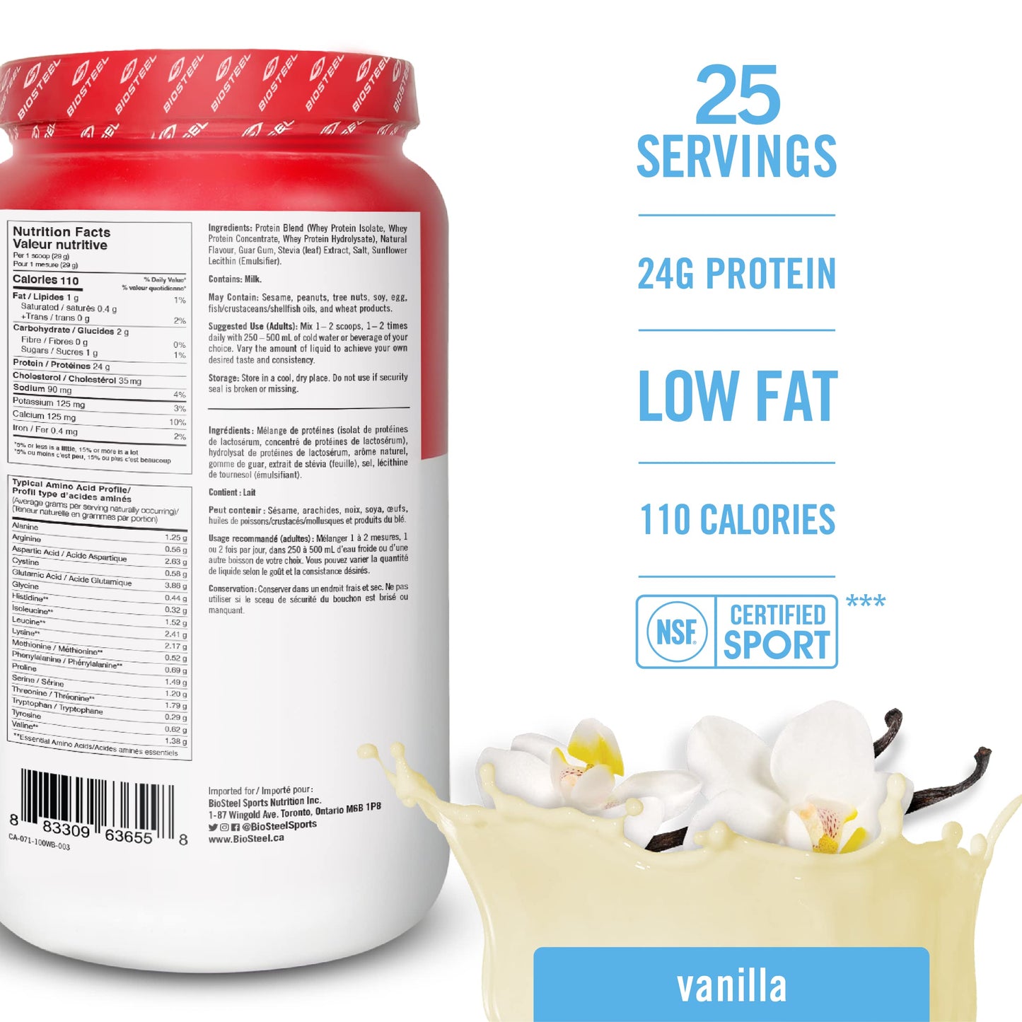 BIOSTEEL Sports Vanilla 100% Whey Protein Powder, 25.57 oz