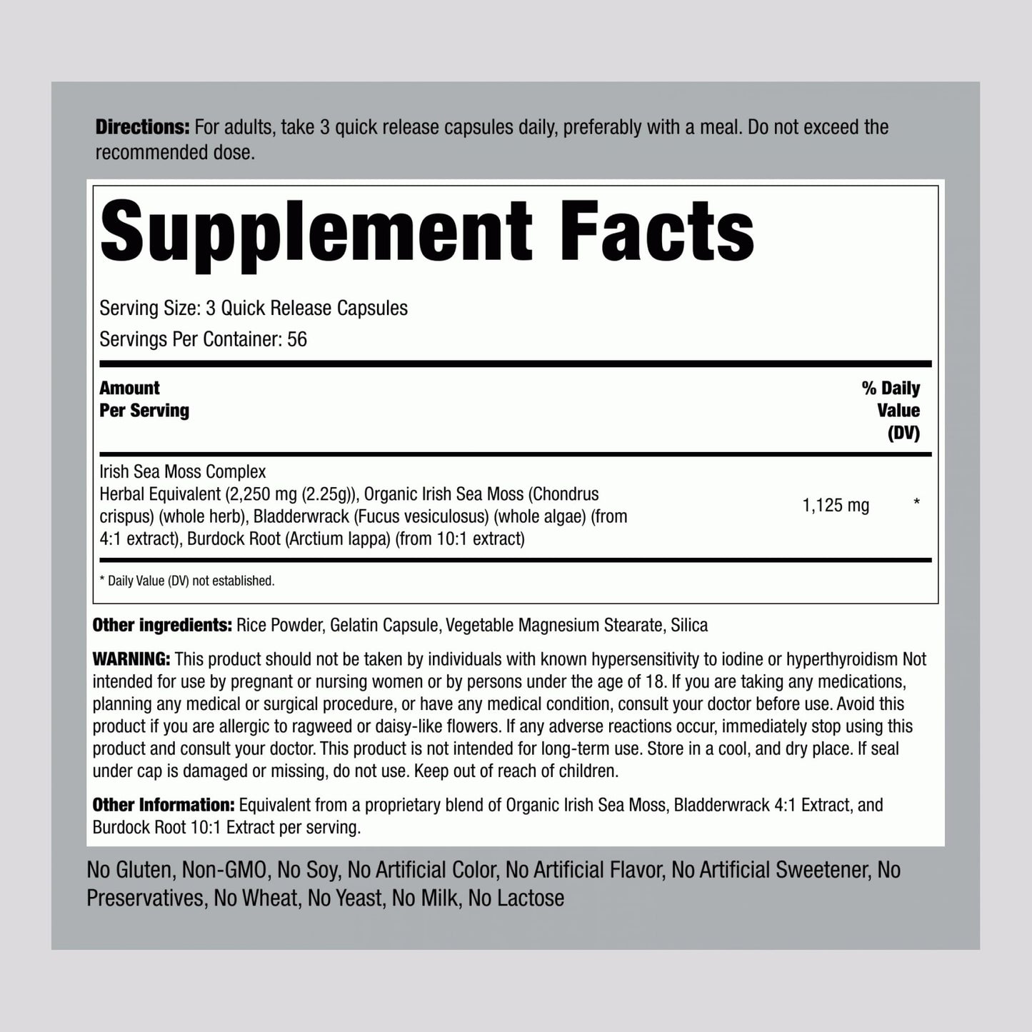 Piping Rock Irish Sea Moss Capsules 170 Count
